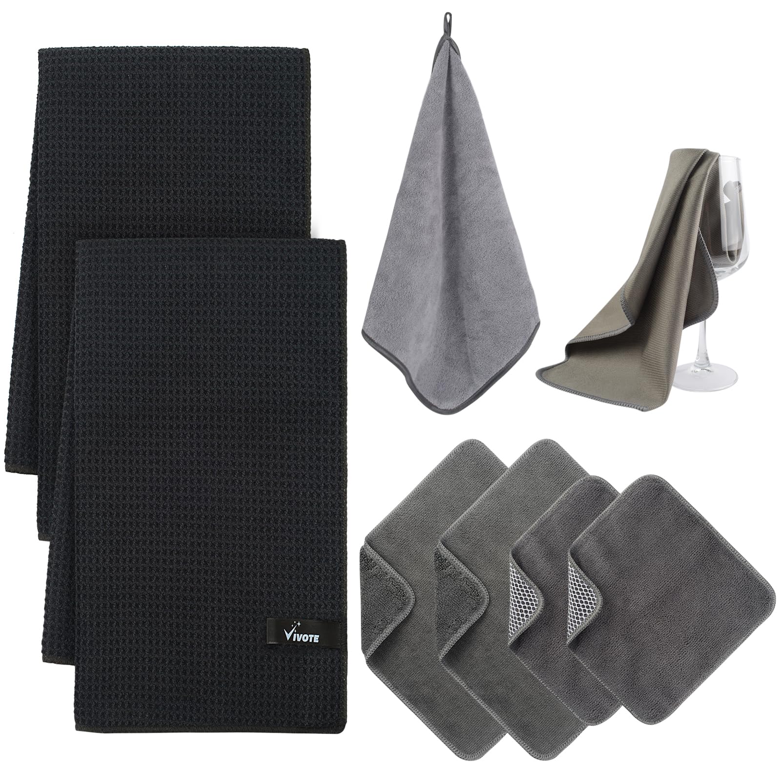 VIVOTE 8 Pack Microfibre Kitchen Towel Set, Waffle-Weave Tea Towels, Reusable Microfibre Mesh Dishcloths, Ultra-Absorbent Cleaning Cloths,Super-Soft Hand Towel with Hanging Loop, Non-Lint Glass Cloth — image 1