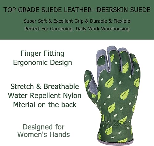 Miniatura 2 de SKYDEER Guantes de jardinería para mujer con gamuza de piel de ciervo súper suave (SD6615L)