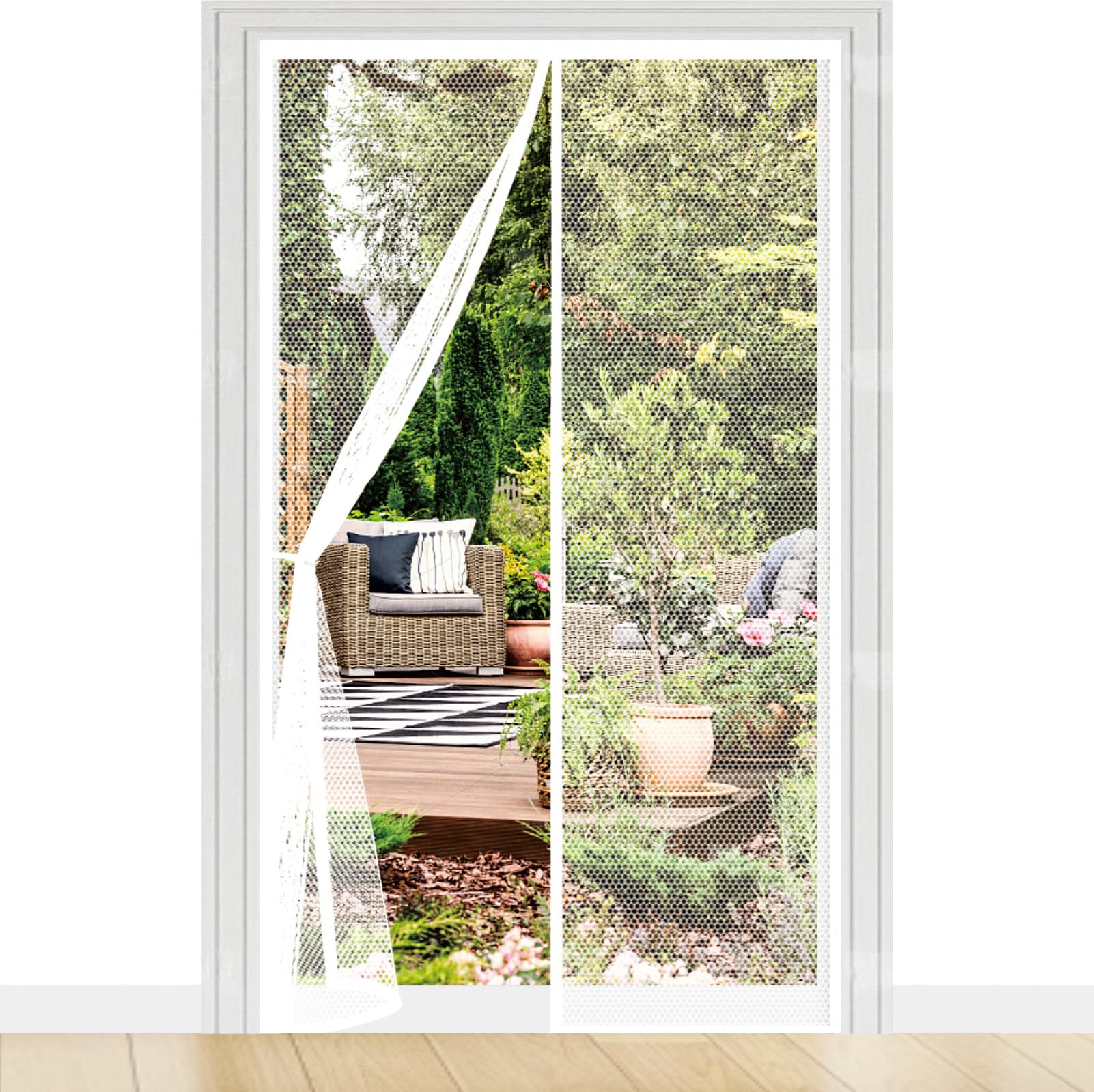 Liuyanyan White Door Fly Screen 185 X 193 Cm With Powerful Magnets Automatically Closes And Magic Tape, Install Without, Keep Bugs Out, Screen Doors With Magnets For Balcony Door,