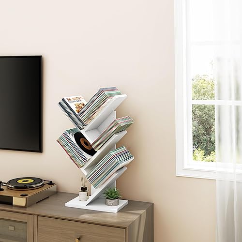 Miniatura 2 de Hoctieon Estantería de árbol de 4 niveles, estantería de 4 estantes, estantería de árbol de pie independiente, estante de pie para libros, estantes