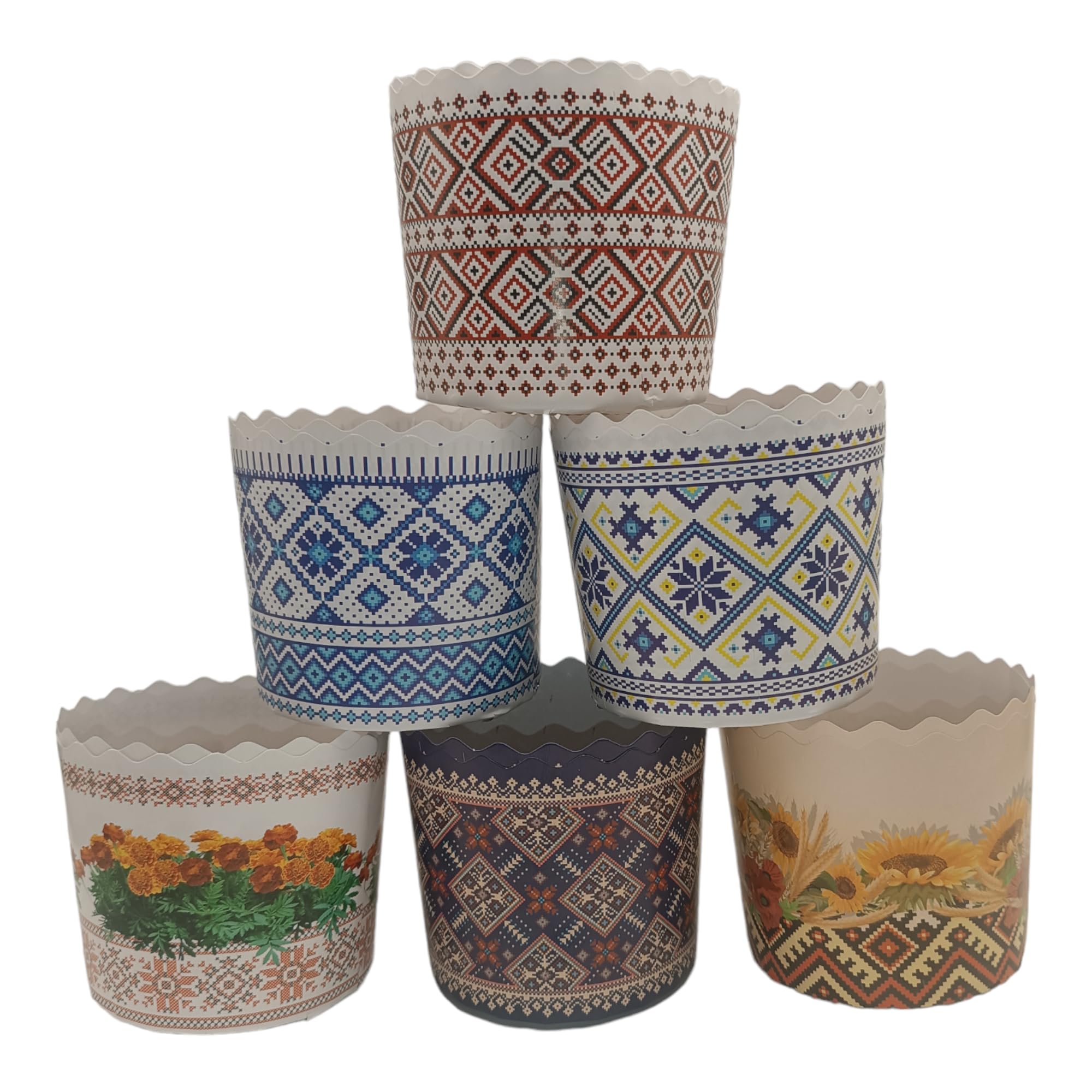 Paquete de 12 formas | Molde de papel antiadherente Kulich Paska Panettone (Vyshyvanka, mediano)