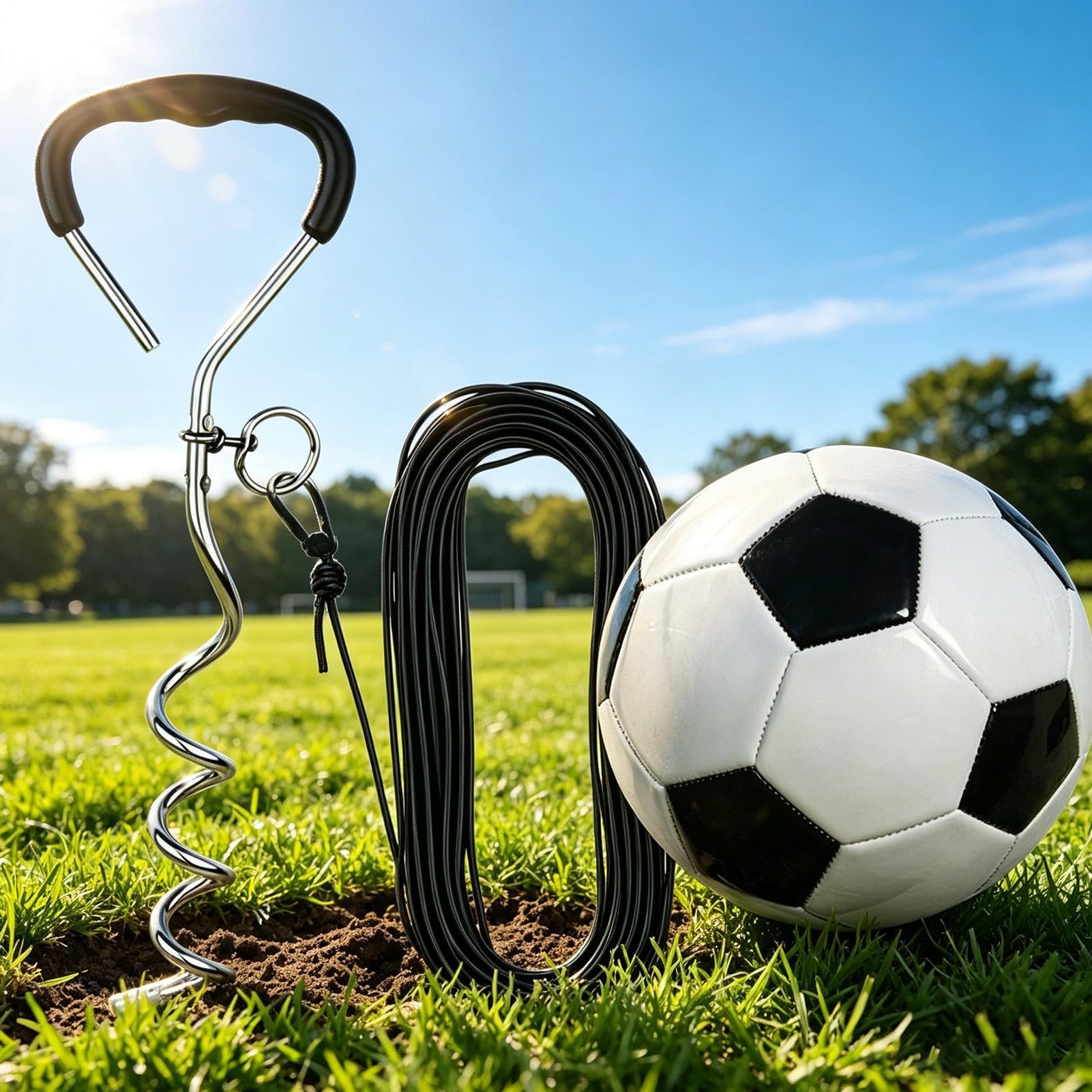 Trenażer Piłkarski Z Odbiciem Sprzęt sportowy ze sznurkiem i kołkiem | Sprzęt do treningu piłkarskiego na stadion, plac zabaw, szkołę, park, kemping, trawnik, podwórko, na zewnątrz