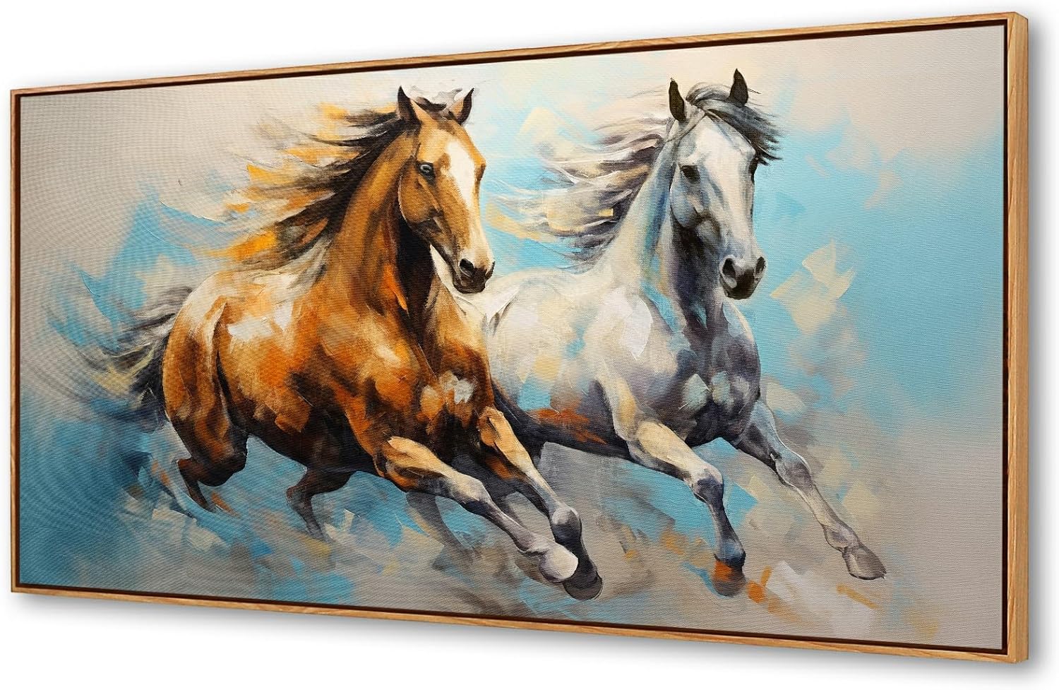 YYYYHPP WKYP2275 Wall Art Horses Pictures Canvas Wall Art Wood Framed Canvas Prints Painting Horses Pictures Ready to Hang for Living Room Bedroom Kitchen Home and Office Wall Decor 58L" x 29W" Blue