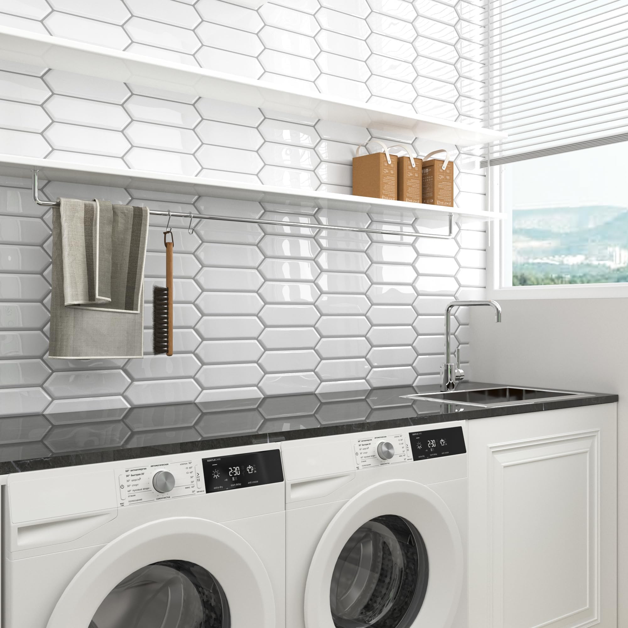 Decotalk Azulejos Adhesivos Baño Efecto Mrmol Blanco Hexgono Azulejos Adhesivos Baño 30.5x30.5cm 15Piezas Impermeable Vinilo Pared Cocina Vinilos Cocina Azulejo Suelo Vinilo Autoadhesivo Lavadero