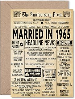 Stuff4 60th Anniversary Card for Men Women - Vintage Newspaper Married in 1965 - Happy 60 Year Wedding Anniversary Card for Partner Wife Companion Husband, A5 Anniversaries Greeting Cards