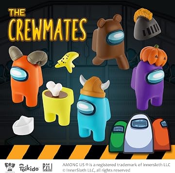 P.M.I. Among Us Crewmate Figure | 1 Pack Contains 5 Among Us Toys from 16 Collector's Items | Among Us Merch Incl. The Peeled and The Clogged | 1 Hidden Impostor | Mini Toy with 3 Hats | Toy for Kids
