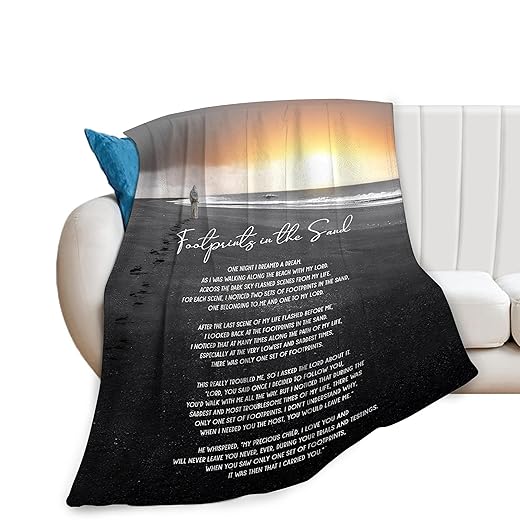 Footprints in The Sand Blanket Christian Gifts Bible Verse Scripture Throw Blanket Comfy Plush Flannel Fleece Warm Soft Fluffy Fuzzy Blanket for Prayer Adults Women Men for Bed Sofa Couch 40"X50"