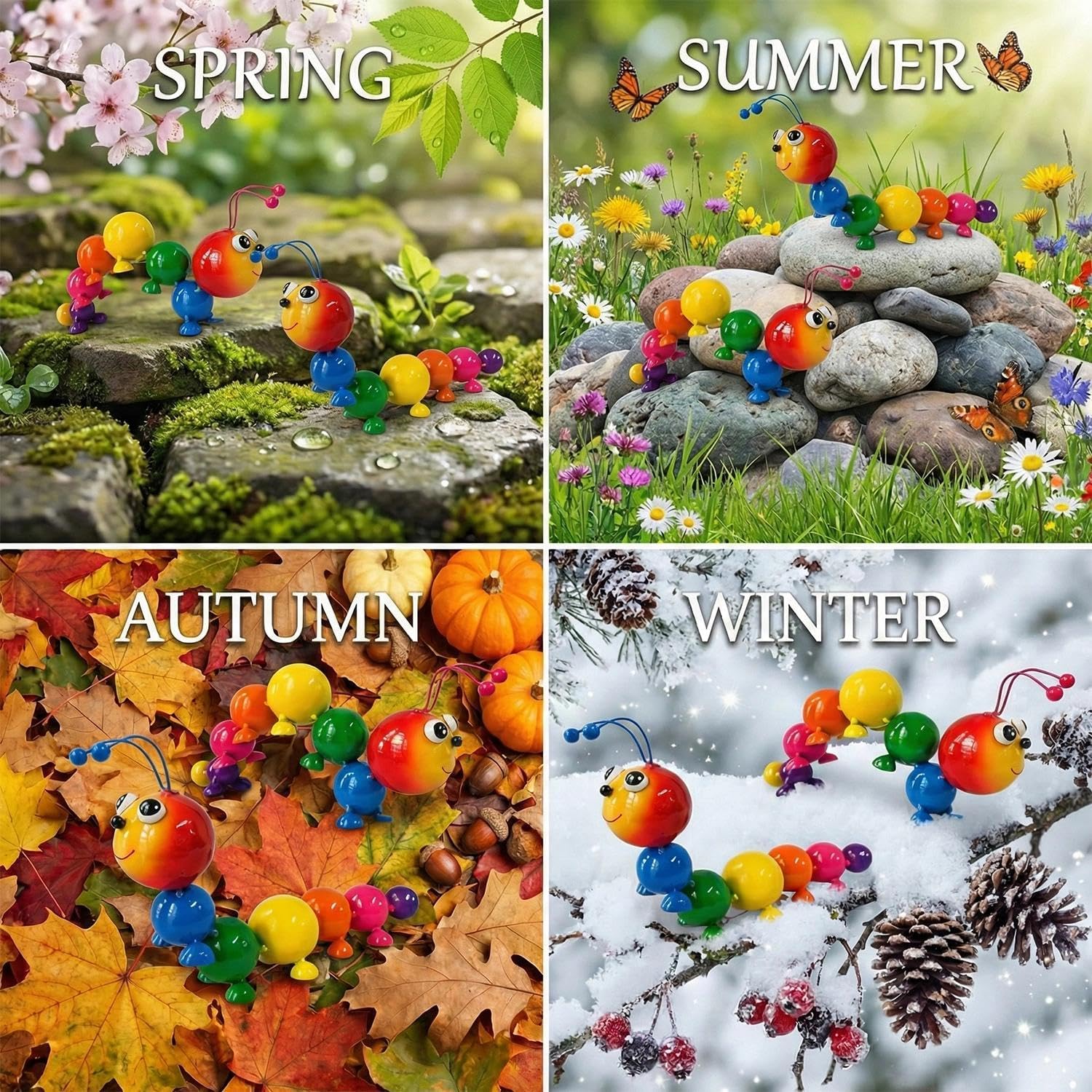 Metal Caterpillar Statue Indoor Outdoor Vivid Yard Art Garden Decor for Outside Patio Lawn Ornaments Fence Decorations Gift for Family Friends Garden Lovers 2 Pack(Color & Curved)