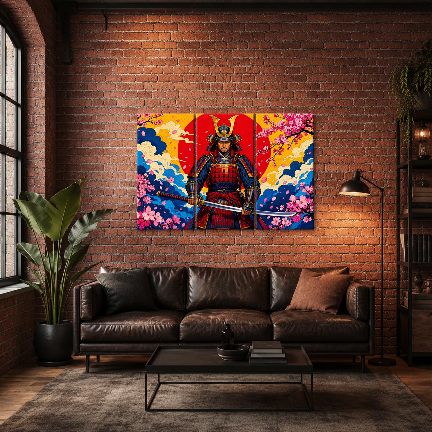 deyoli Obraz na płótnie Samuraj w zbroi z kwiatami wiśni 120 x 80 cm kolorowy