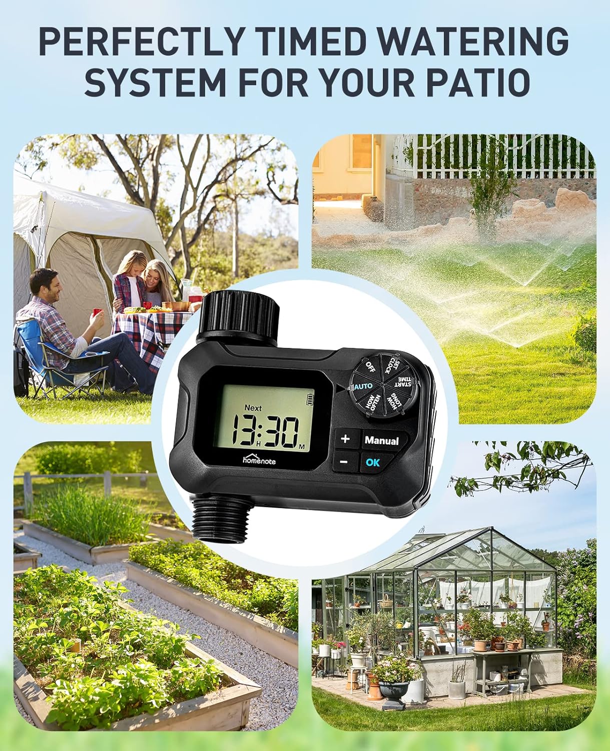 Water Timer for Garden Hose, Programmable Irrigation Timer for Garden Watering System Sprinkler System with Rain Delay/Manual Watering Mode, 1 Outlet Black : Patio, Lawn & Garden