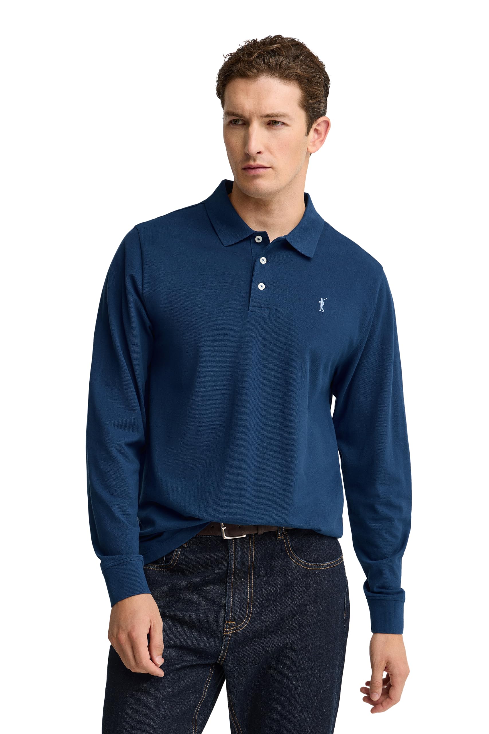 Polo Club Polo Elegante Uomo Manica Lunga Ricamo con Logo - 100% Cotone -