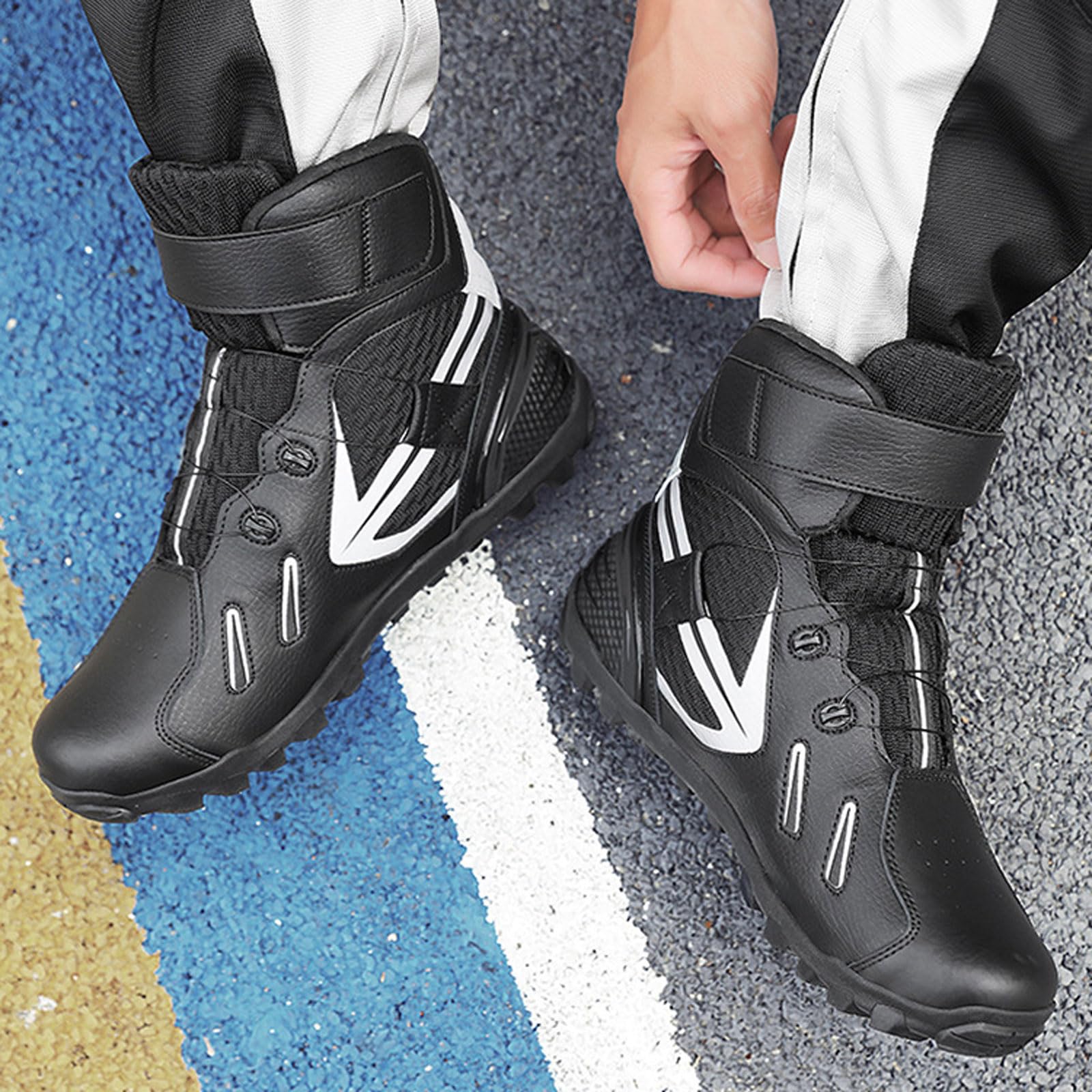 Scarpe da Moto per Uomo,Stivali da Moto retrò,Stivali Moto Traspiranti Uomo,Scarpe da Motociclista per Uomo,Traspiranti,Supporto per la Caviglia,per Motocross off Road ​Bicicletta