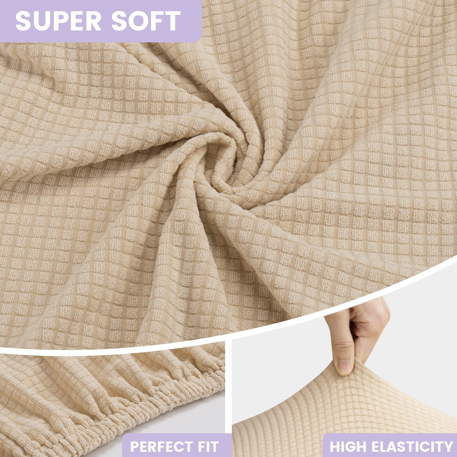 Y-Beige Housse de Chaise Extensible 4 pièces, Housse de Salle à Manger Amovible Lavables Jacquard