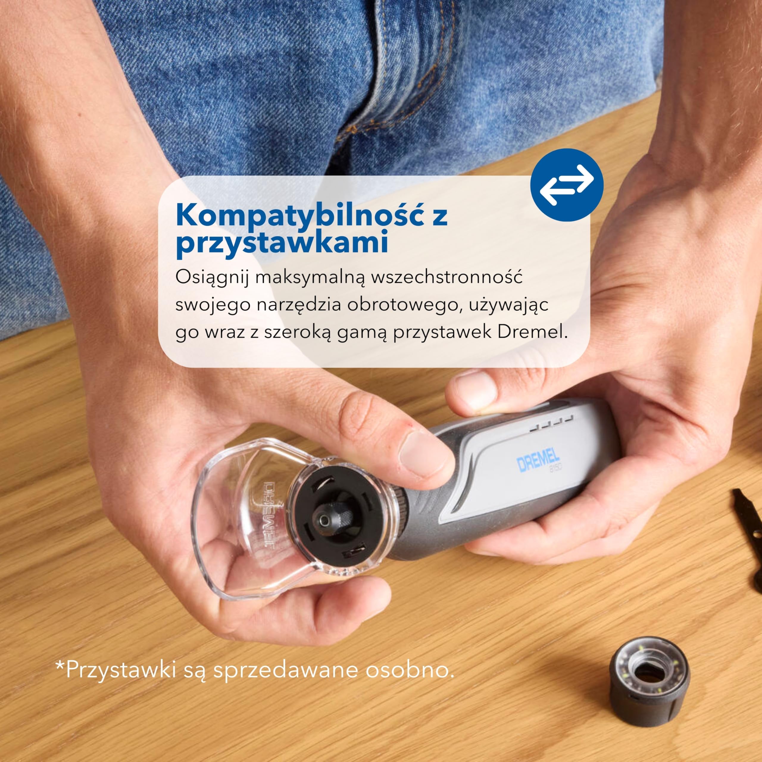 Dremel 8150 Zestaw z akumulatorowym bezszczotkowym narzędziem obrotowym, akumulator 7,2V 2Ah USB-C, 20 akcesoriów, regulacja prędkości obrotowej 5000–30000 obr./min, oświetlenie LED, cięcie, ścieranie
