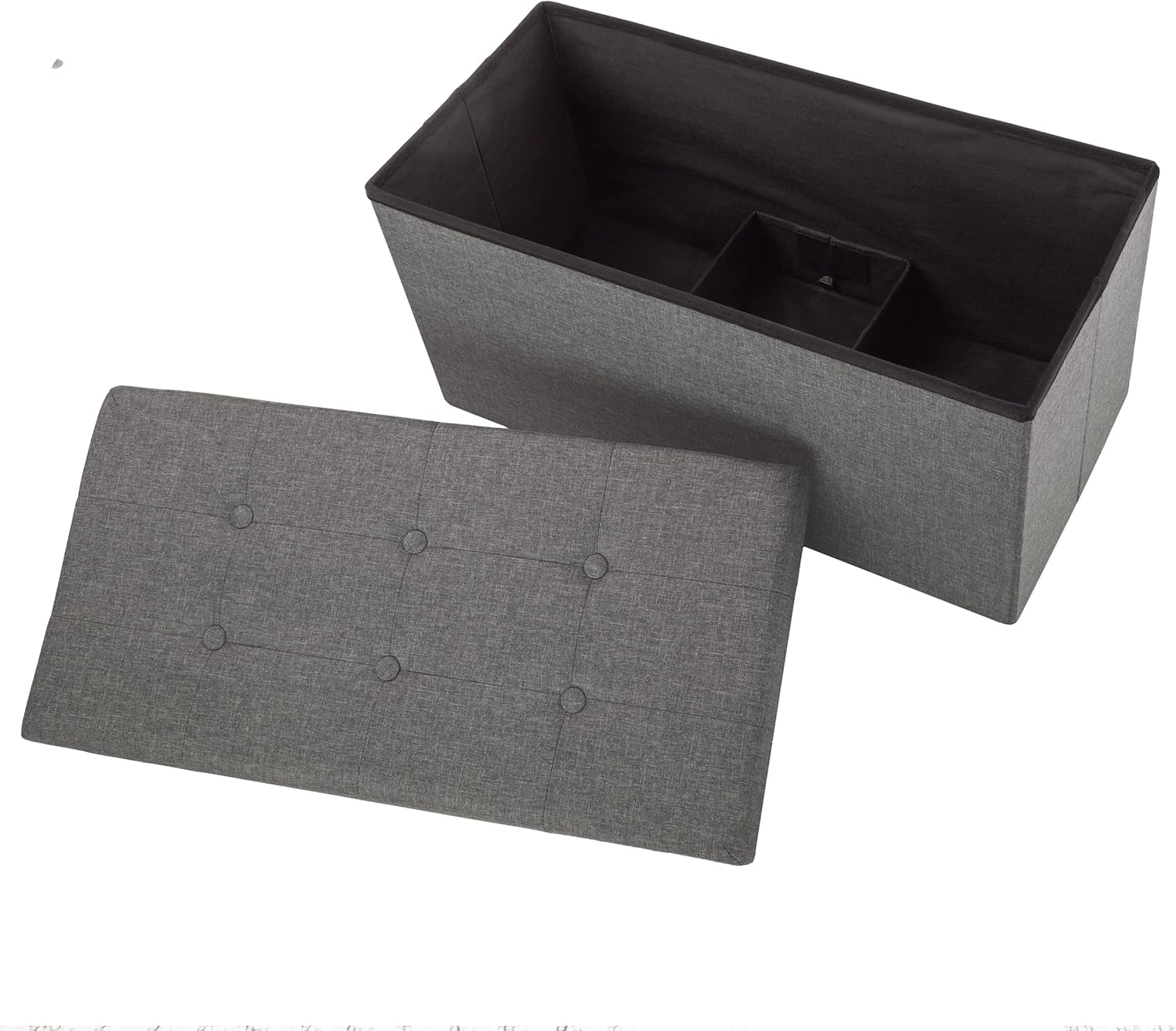 Lavish Home Folding Storage Ottoman - 30-Inch Folding Tufted Footrest, Linen Chest, or Bench with Removable Bin for Living Room, Bedroom, or Dorm (Dark Gray)