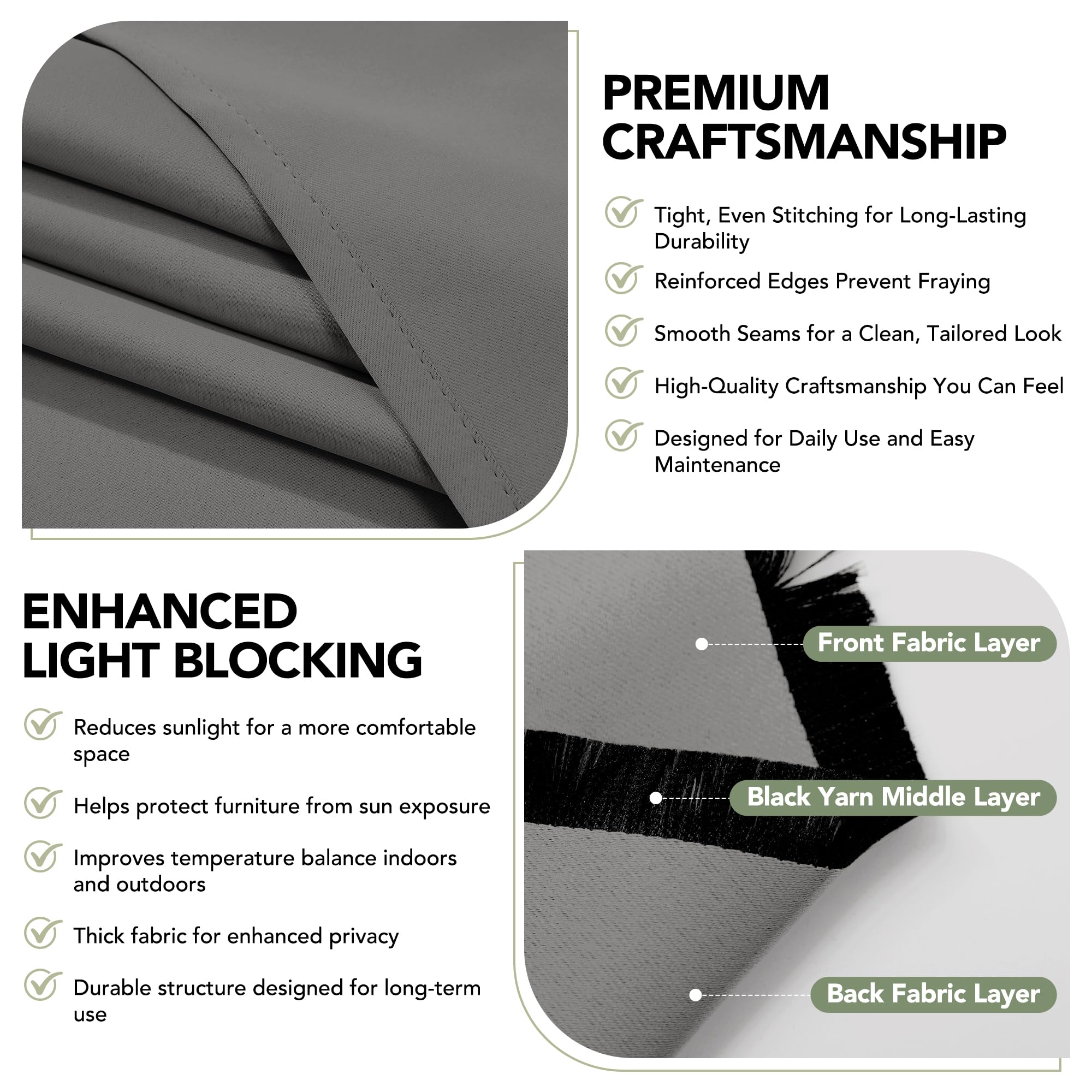 Deconovo Tende da Sole per Esterno 132x214 cm, Set da 2 Tende Idrorepellenti Oscuranti e Termiche con Passanti, per Gazebo, Pergola, Balcone, Terrazza e Veranda, Grigio Chiaro