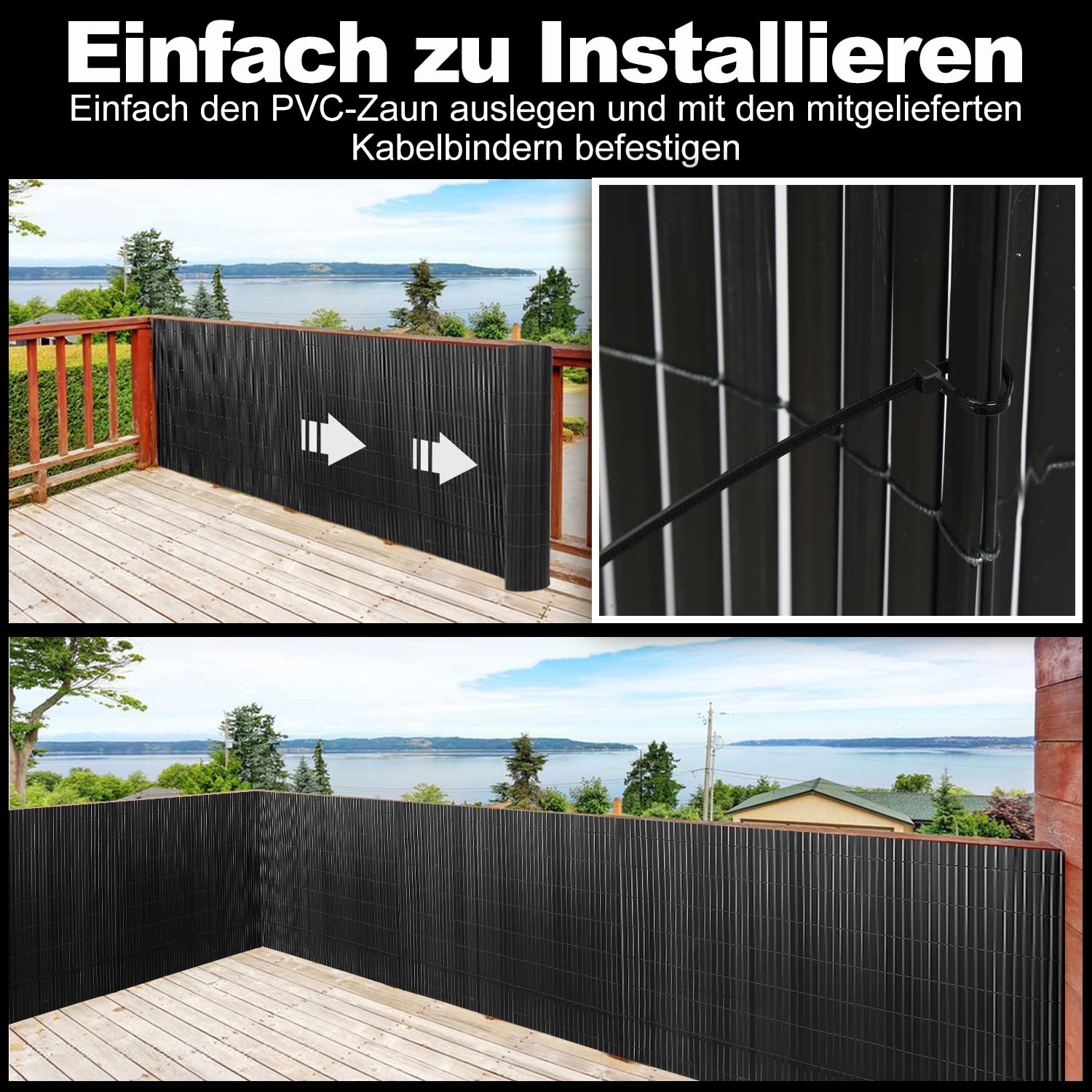 Canisse en PVC, Brise Vue en PVC, 160 x 1000 cm, Renforcement en 3 Poids, Bandes Canisse en PVC, Anthracite, Brise-Vue pour Jardin, Balcon, terrasse, clôture