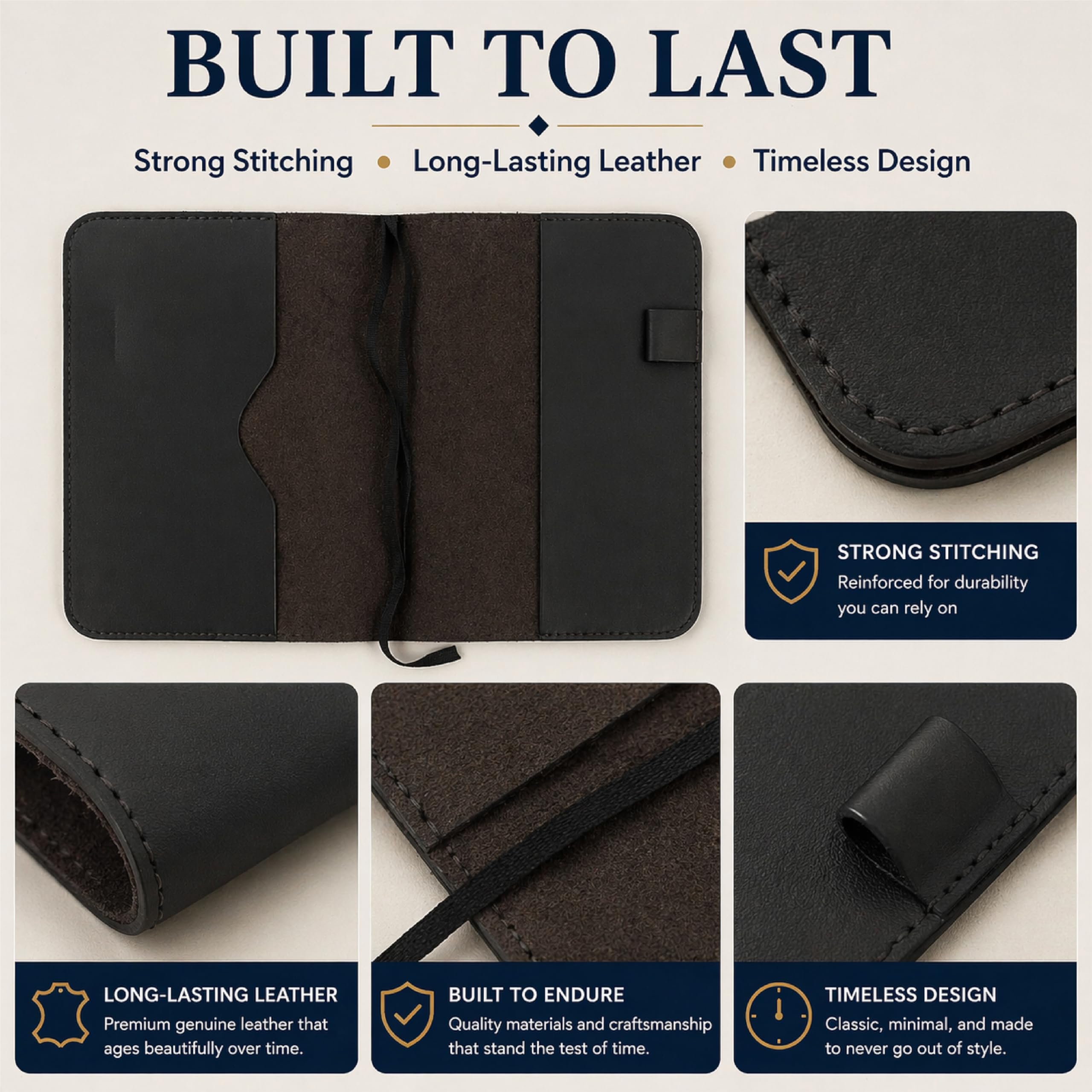 TheAntiq Premium Leather Journal Cover A5 – Handmade Refillable Notebook Sleeve with Pen Holder for Writing, Travel & Business Use, 5.7 x 8.25 - Black