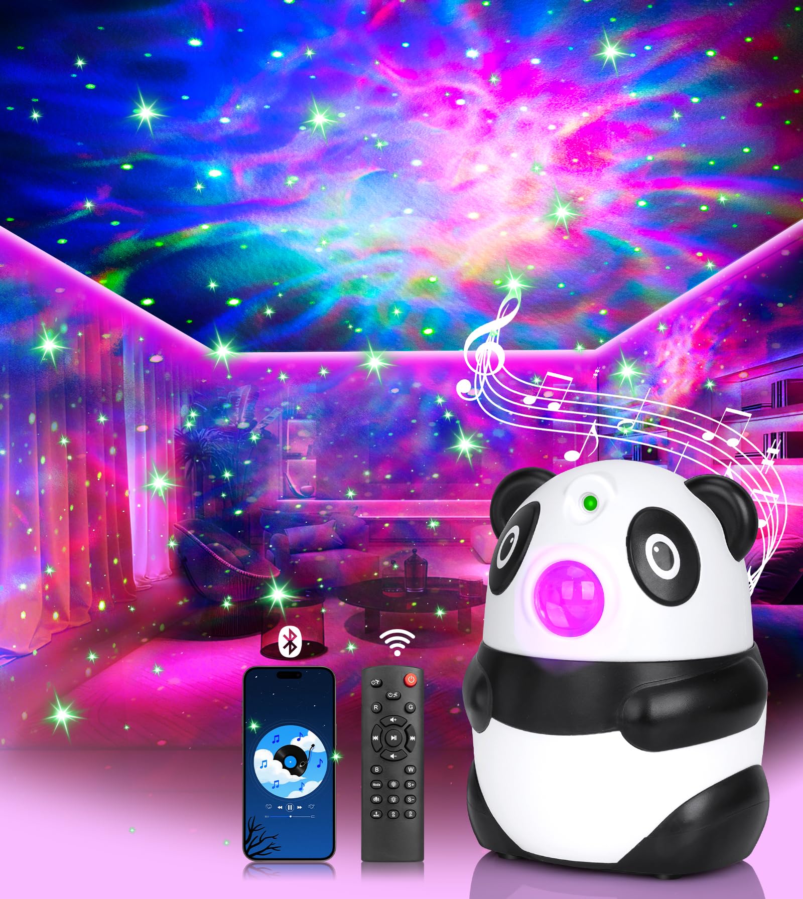 Galaxy Projector, Panda Star Projector with 15 Colors+White Noise Machine+Bluetooth Speaker+Remote, Galaxy Light Gifts for Girls Women Christmas Gifts, Night Light Projector for Bedroom,Gaming Room