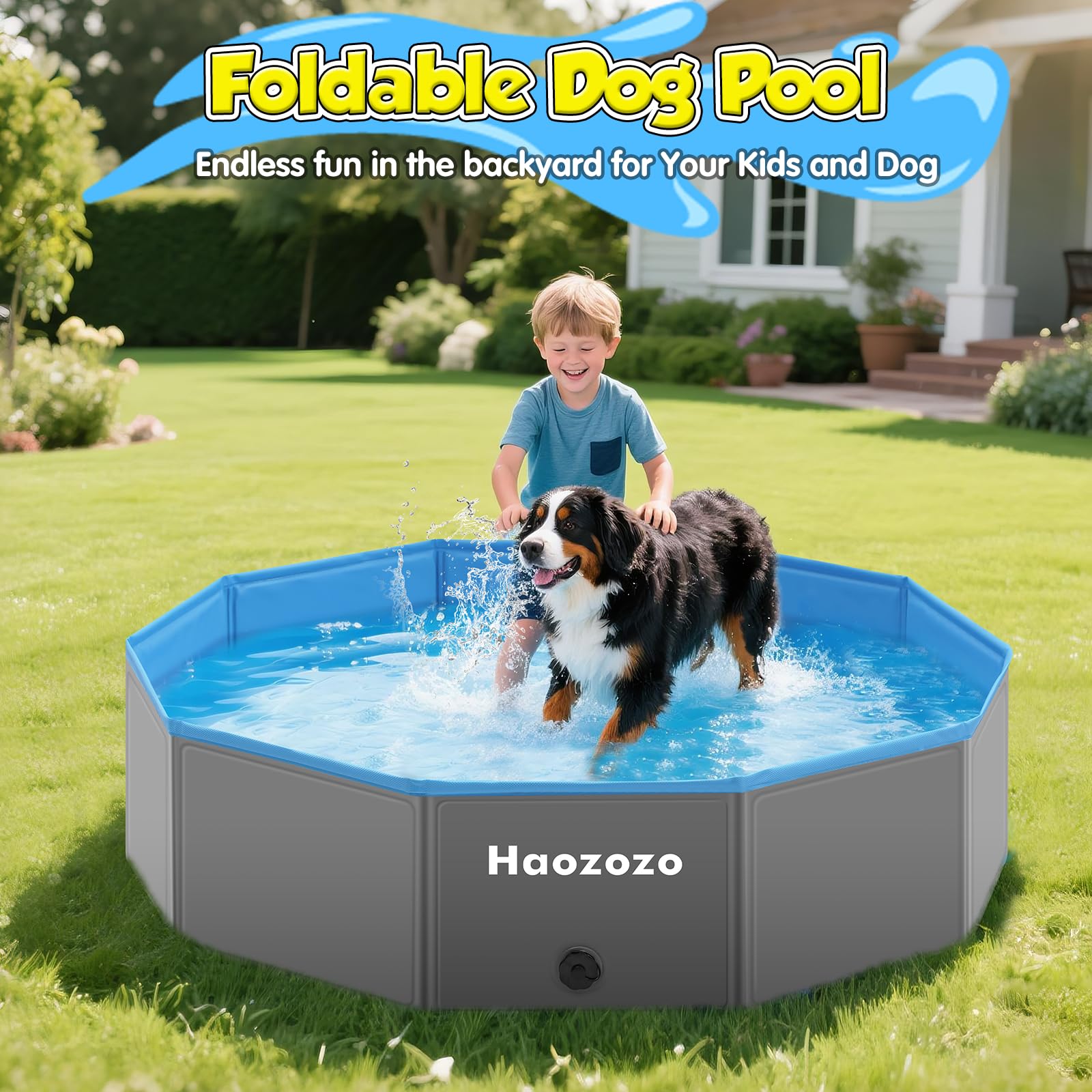 Faltbarer Hundepool 120x30 cm, Robustes Hundepool für große Hunde aus Dauerhaft PVC, Hundebadewanne mit Rutschfester Basis – Ideal Planschbecken Aller Rassen im Garten oder Strand
