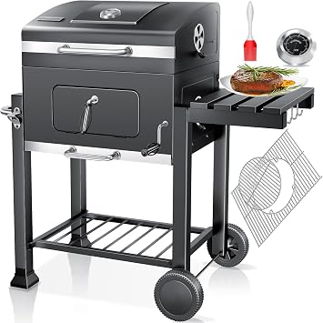KESSER Grill Trolley XXL Charcoal Grill with Lid, Wheels, Stainless Steel Handle, Grill Grate and Thermometer Charcoal Grill Grey/Silver