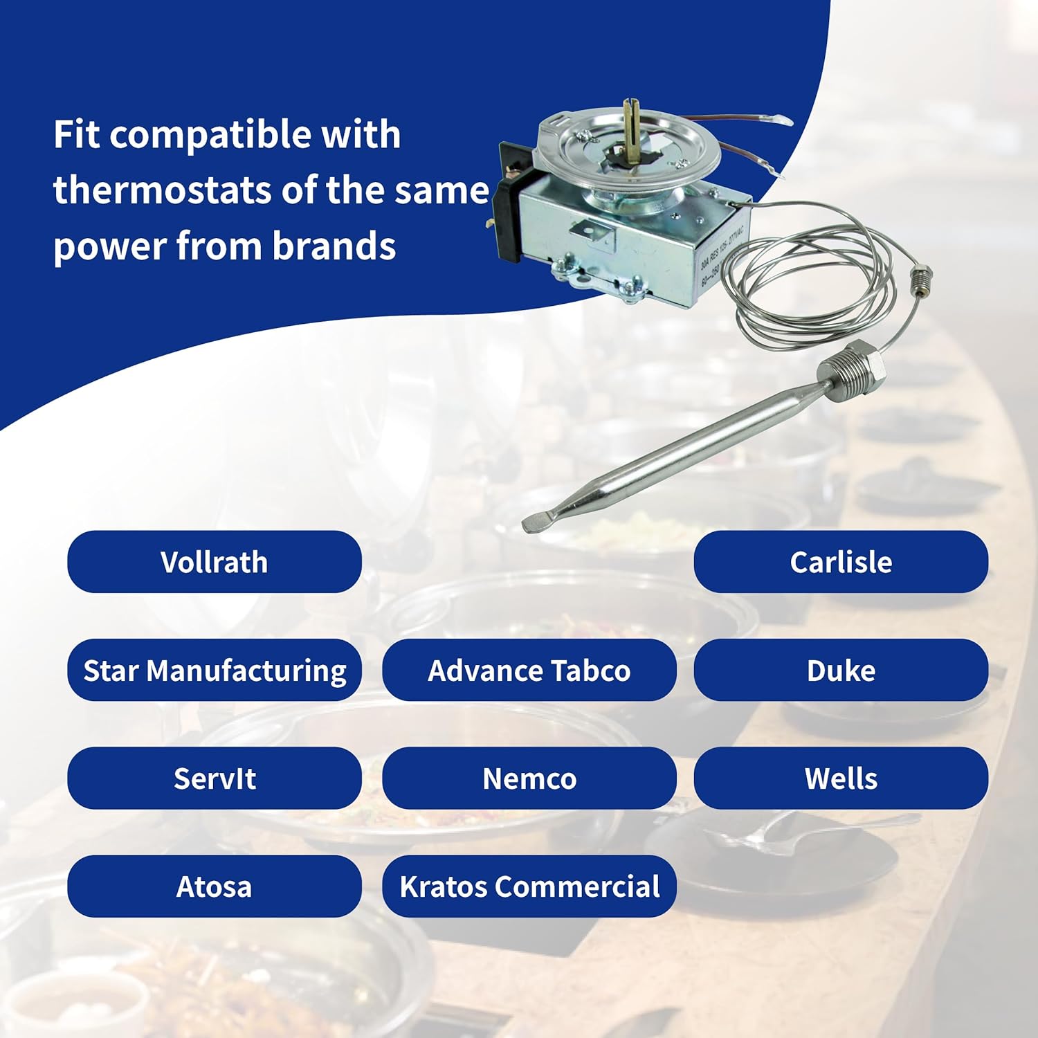 D1/D18 Thermostat Fit for Steam Table Buffet Table Temperature Control, 30A RES 125-277VAC, 3/8" X 4-1/2"Bulb, 60°~250°F，Compatible with Most Brands of Steam Table and Buffet Table