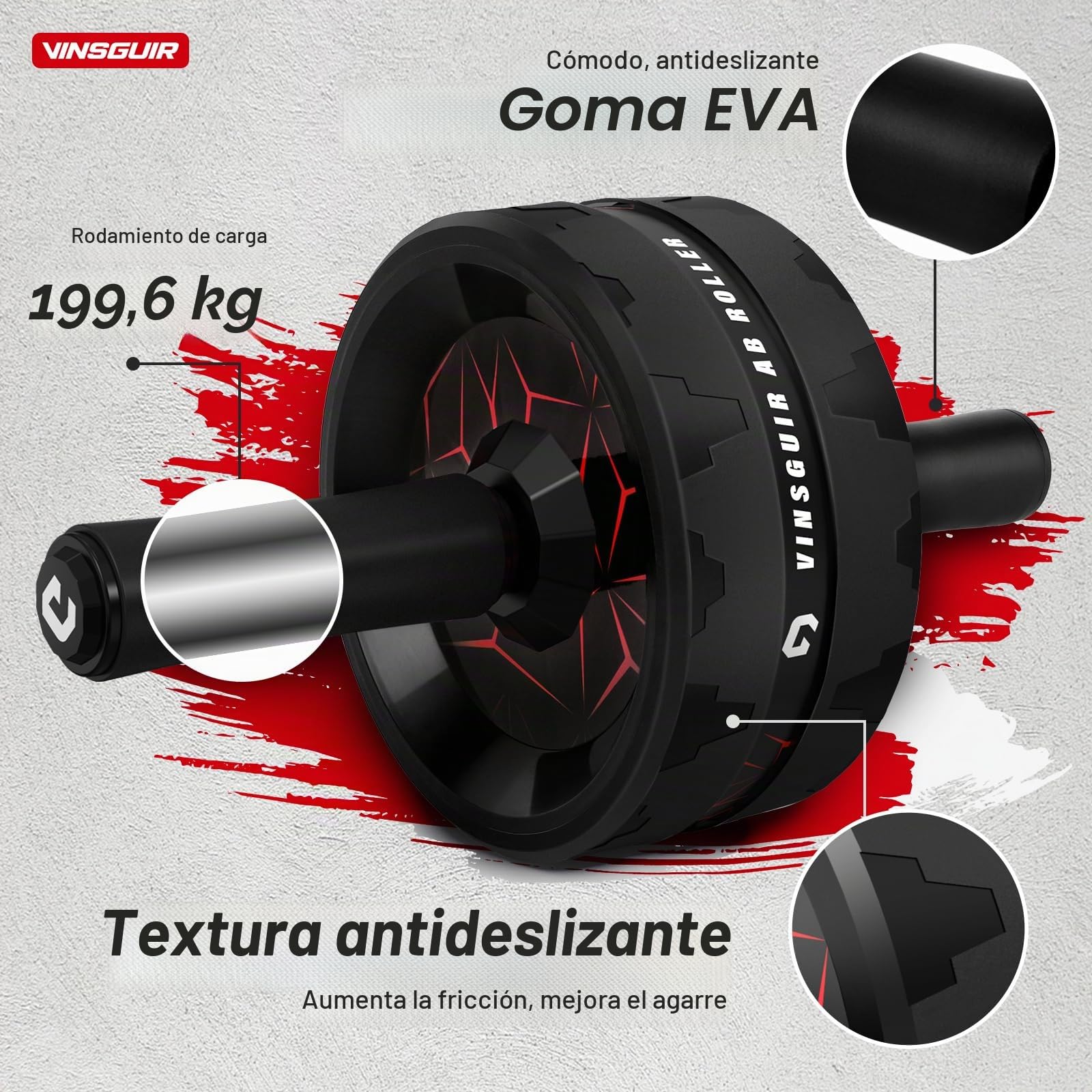 Vinsguir - Rodillo para entrenamiento de abdominales, Negro&Rojo