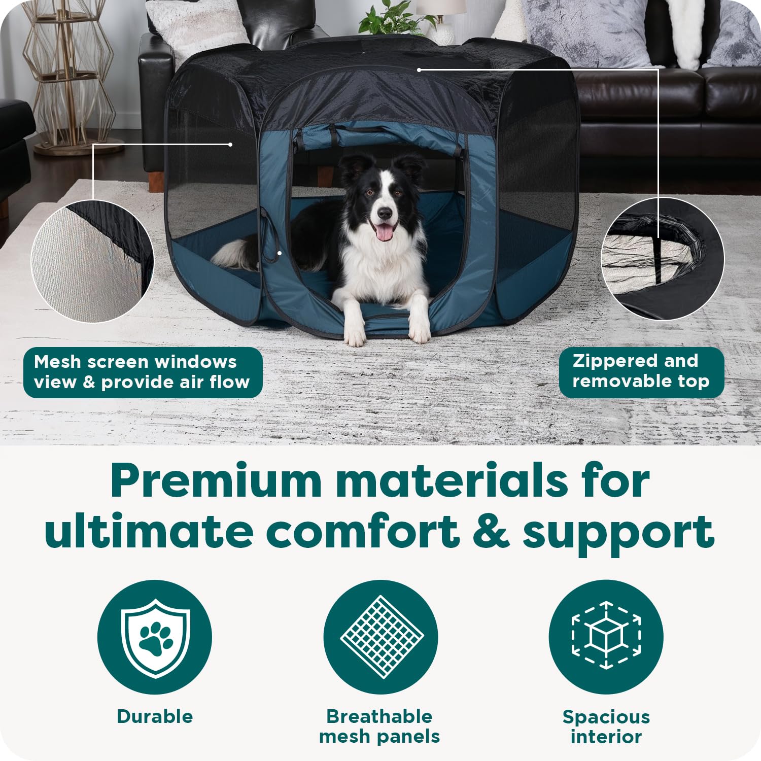 FurHaven Portable Pet Playpen for Dogs & Cats, Large Indoor Kitten Playpen with Mesh Sides, Foldable Dog Playpen for Small Dogs, Pop Up Travel Dog Pen, Large, Pet Crate with Mesh Sides, Sailor Blue - image 5