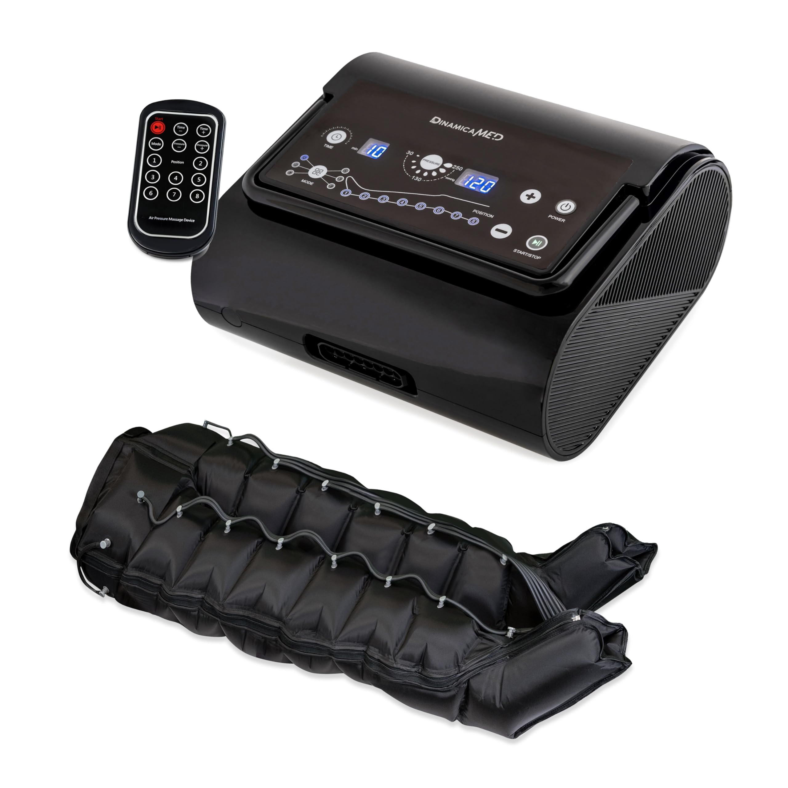 Dinamicamed ® Premium 8.0 Pressoterapia Linfodrenaggio Professionale Digitale Compact, Pressoterapia per Casa con 6 Programmi, Massaggio Linfodrenante 8 Camere con Pantaloni per Gambe, Glutei e Addome