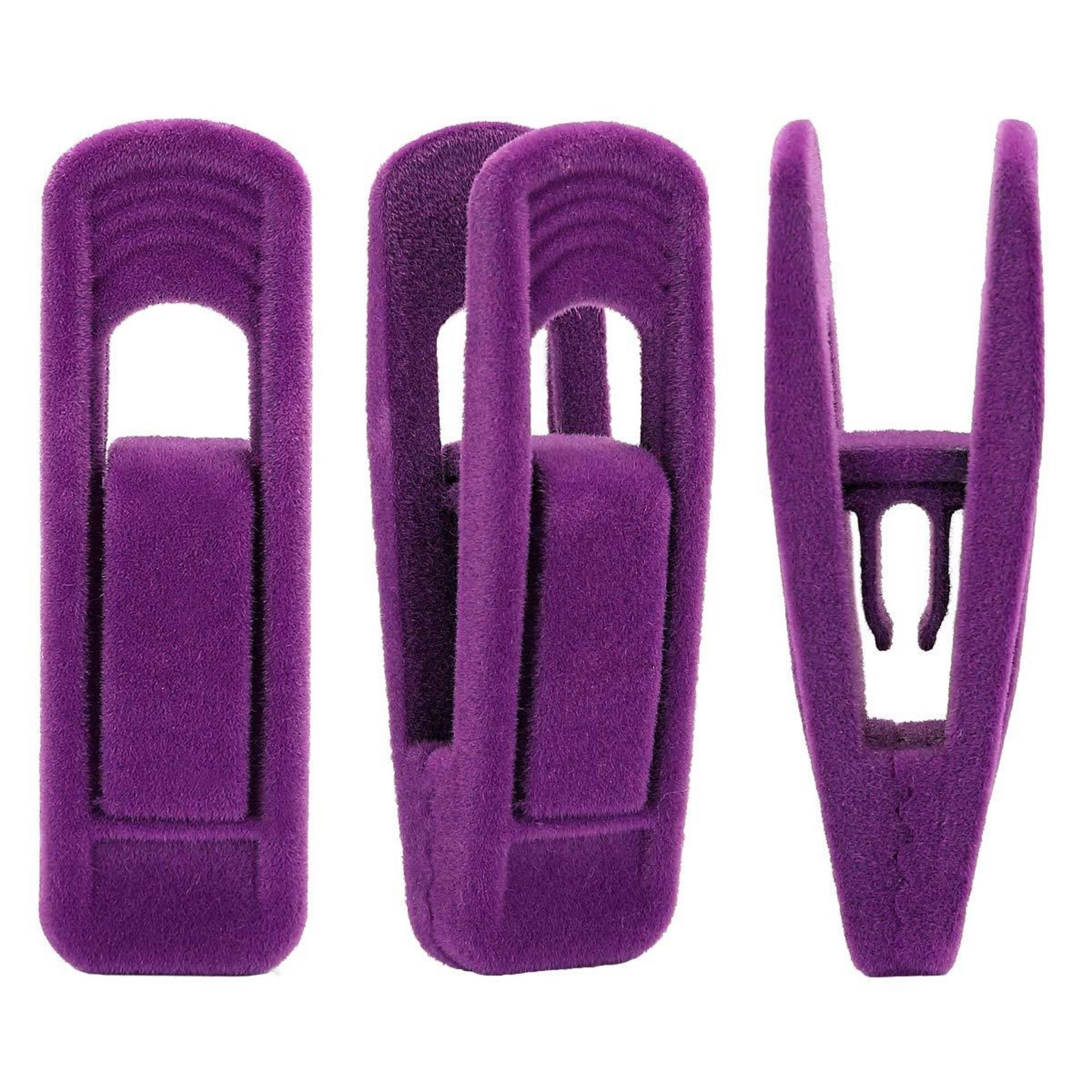 Missffcat 10/20pcs Non-Slip Velvet Hanger Clips - Space-Saving Clothespins for Clothes Organization(Purple,20pcs)