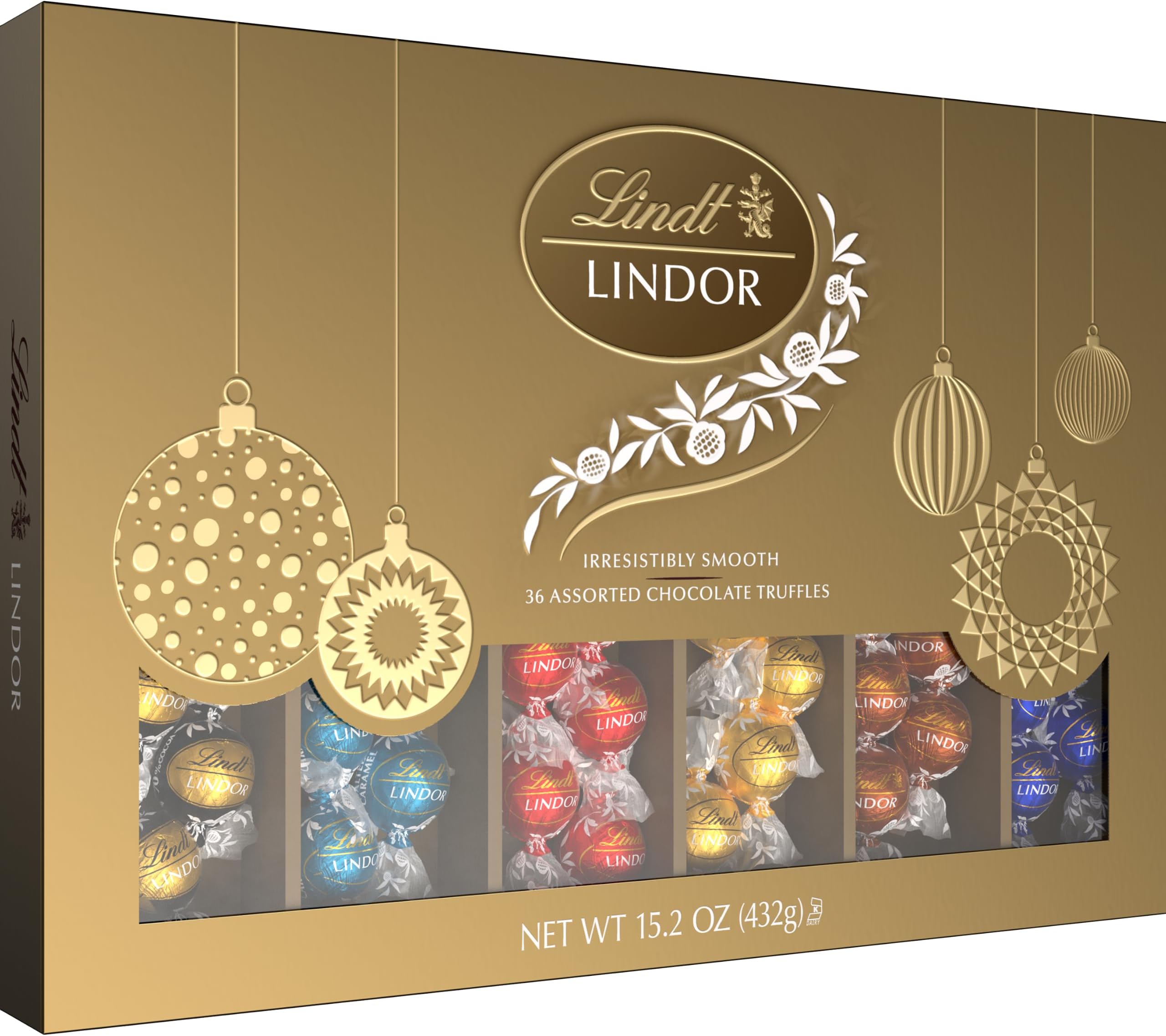 LINDOR Holiday Deluxe Assorted Chocolate Candy Truffles Gift Box, 15.2 oz.