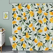 Bonhause Shower Curtain Lemon Green Leaves Shower Curtains 180 x 200 cm Anti-Mould Waterproof Polyester Fabric Washable Bathroom Curtain for Bathroom with 12 Hooks