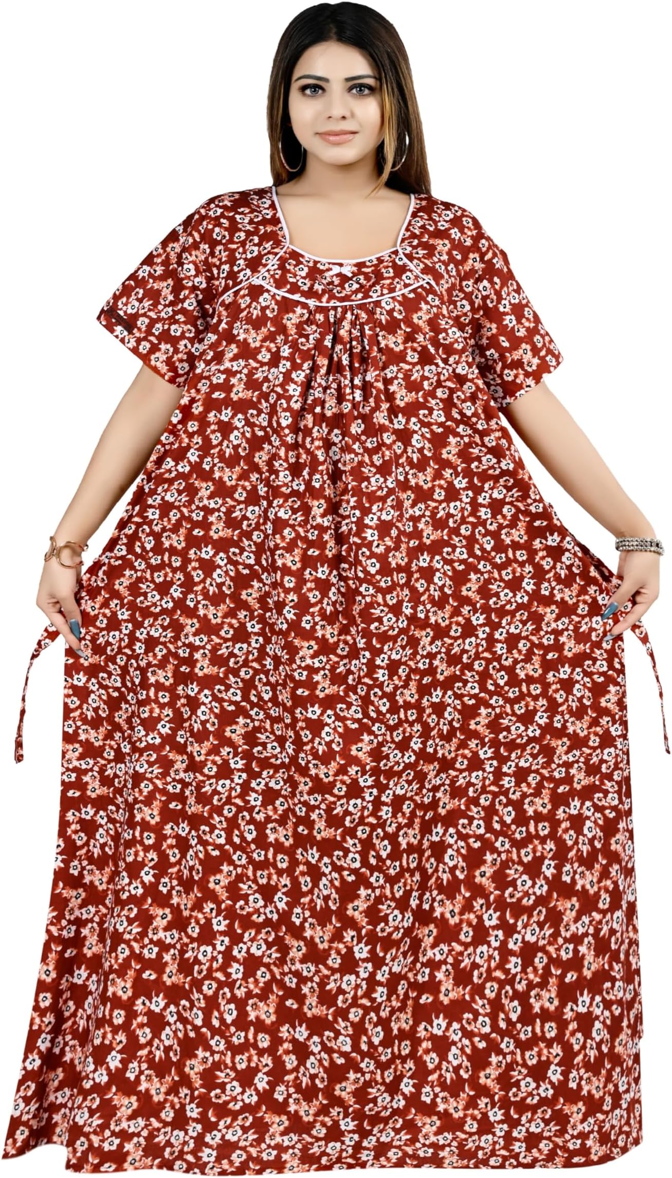 Women Cotton Printed Nighty Maxi | Soft, Skin-Friendly | Plus Size Nighty 5XL–10XL with Full Gher