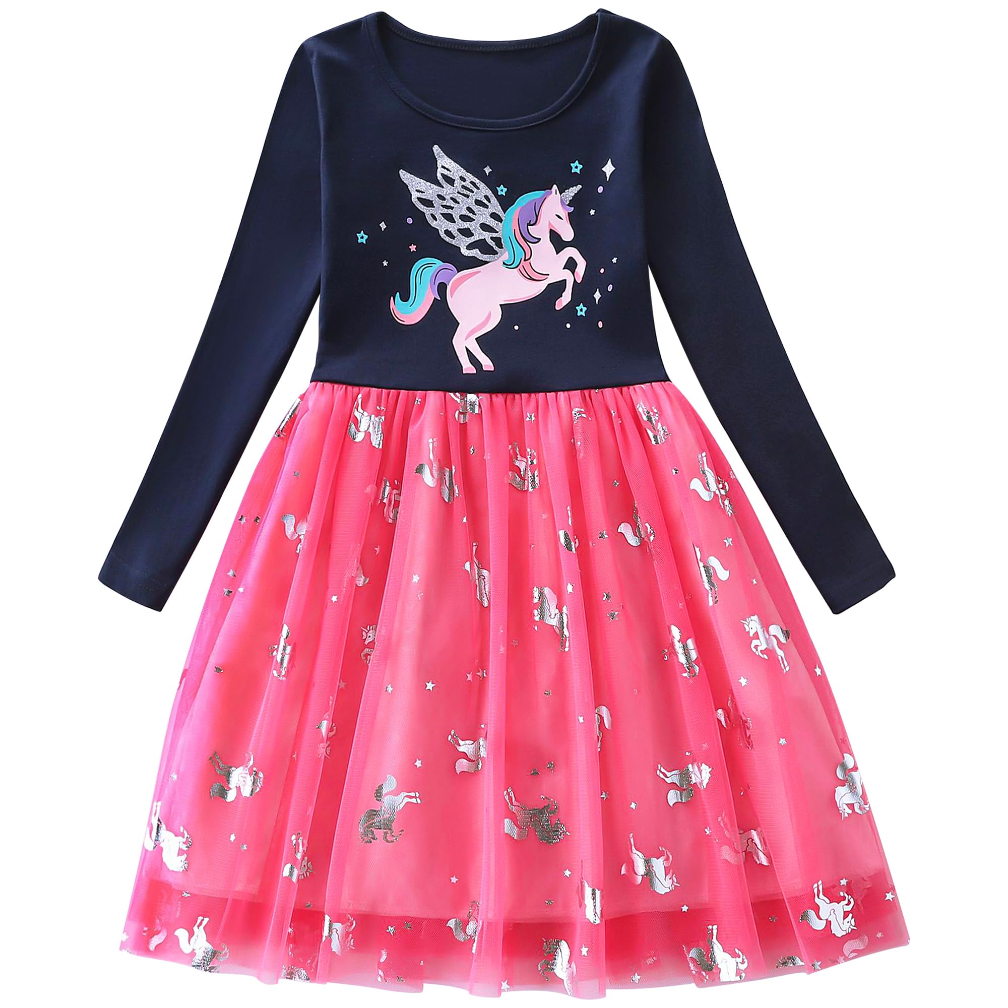 FILOWA Vestidos para Niñas Unicornio Lentejuelas Estampados Algodon Tul Verano Manga Corta Baratos Fiesta Casual Camiseta Vestido Chica Bebe Niña 2-7 Años