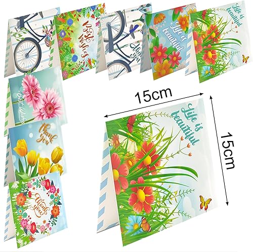 Miniatura 6 de LUSandy 8 paquetes de tarjetas de flores con pintura de diamantes 5D para adultos, tarjetas de felicitación 3D emergentes con tulipán, rosa,