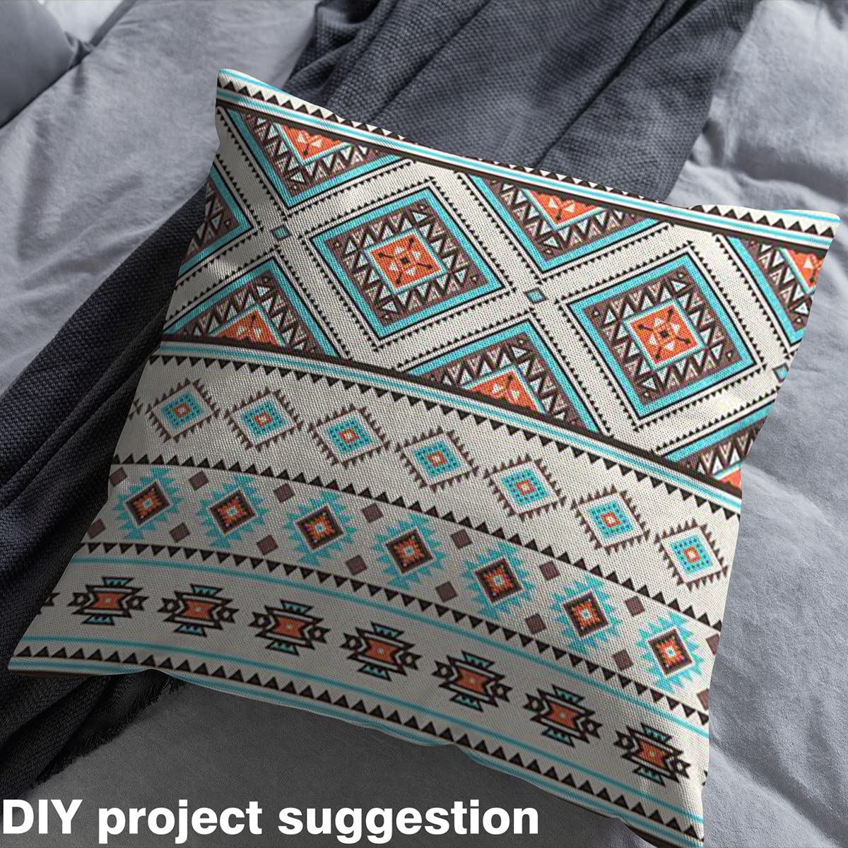 Boho Stoff Meterware Retro Azteken Polsterstoff Ethno Folk Dekorationsstoff Bohemian Stoff für Drinnen und Draußen DIY Kunst Wasserdichter Stoff Zum Quilten Nähen Blau Orange 276 x 150 (HxB)