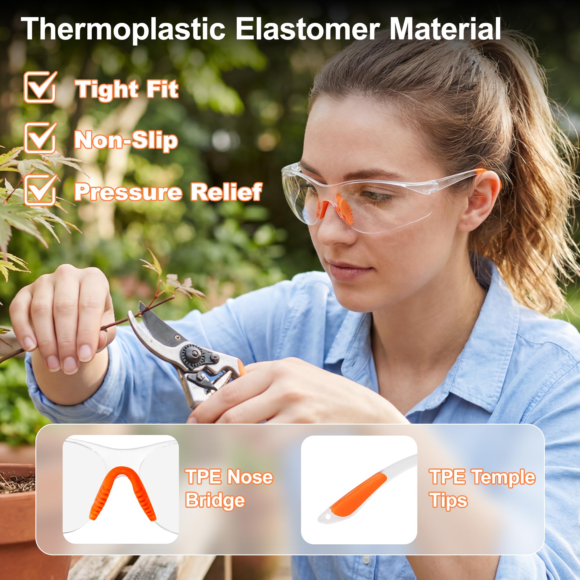 Anteojos de seguridad antivaho para hombres y mujeres, ANSI Z87.1 anteojos de protección ocular con puente nasal suave y puntas de sien