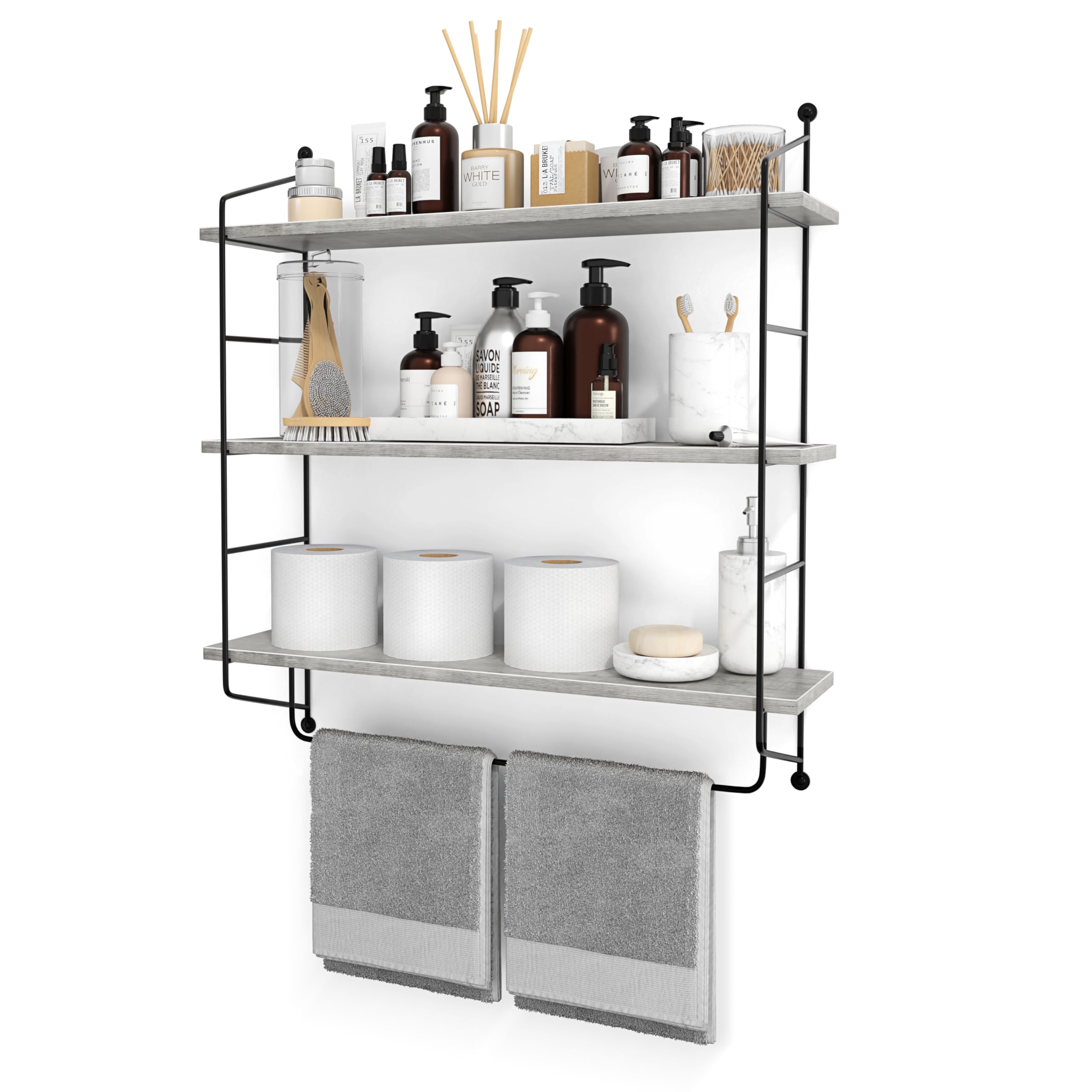 Sorbus 3-Tier Floating Bathroom Shelves for Wall - Wood Wall Storage for Towels, Over The Toilet Storage Cabinet, Gaming Floating Shelves, Bathroom