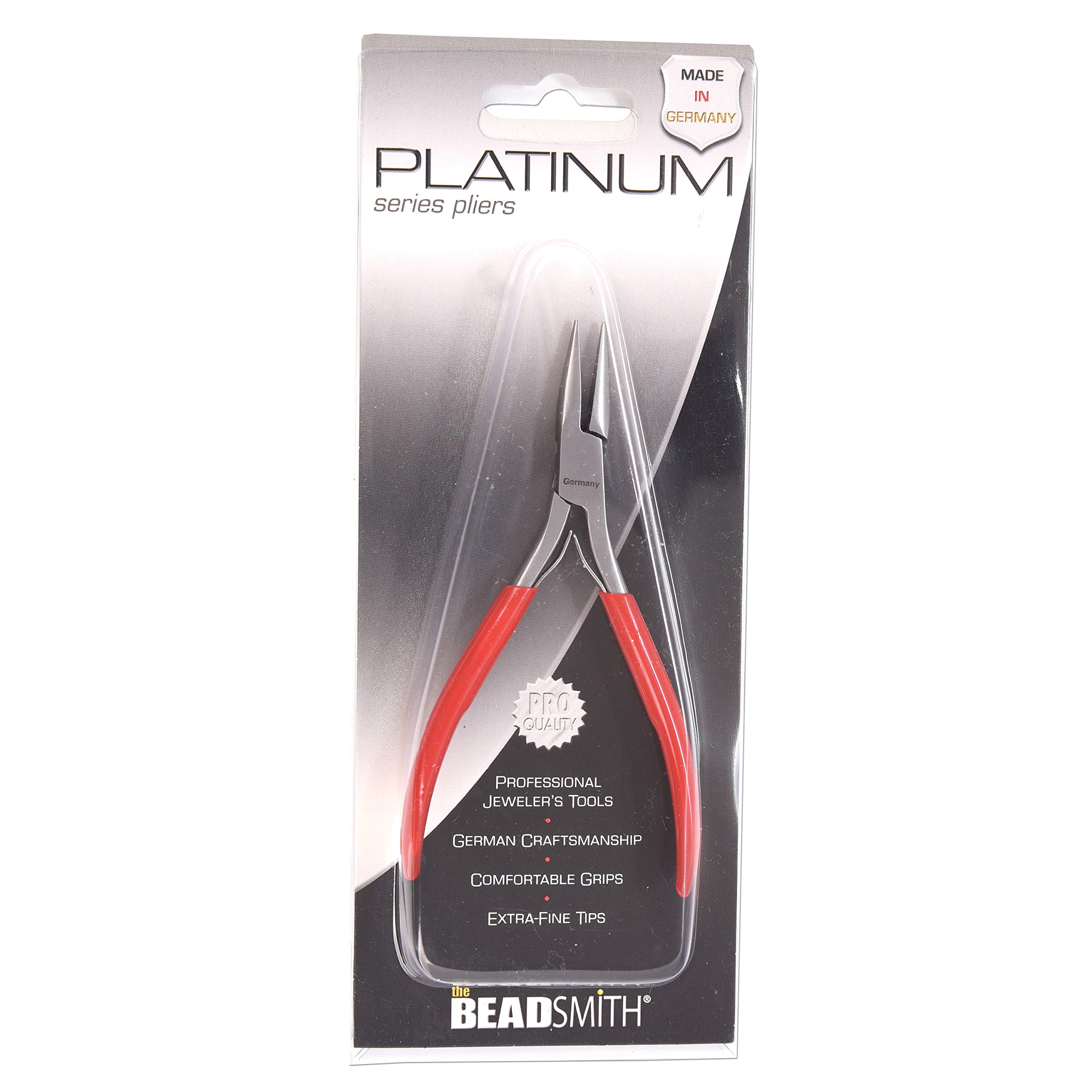 The Beadsmith Platinum Series niemieckie szczypce do nosa, 120 mm, z polerowaną stalową głowicą, czerwony uchwyt z PCW, wygodny uchwyt z podwójną sprężyną, narzędzie do produkcji biżuterii