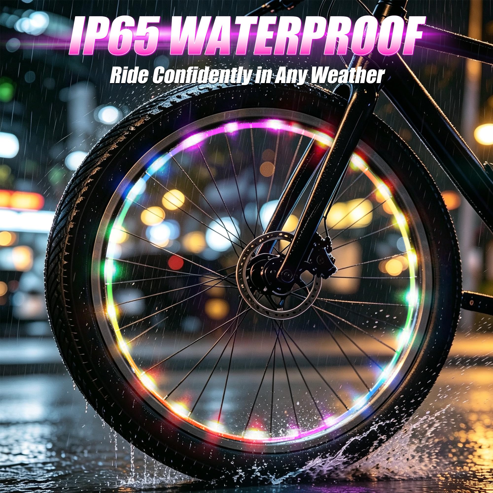 Lot de 2 lumières LED pour roue de vélo pour conduite de nuit | Lot de 2 guirlandes lumineuses LED avec fil de cuivre étanche IP65 pour visibilité nocturne