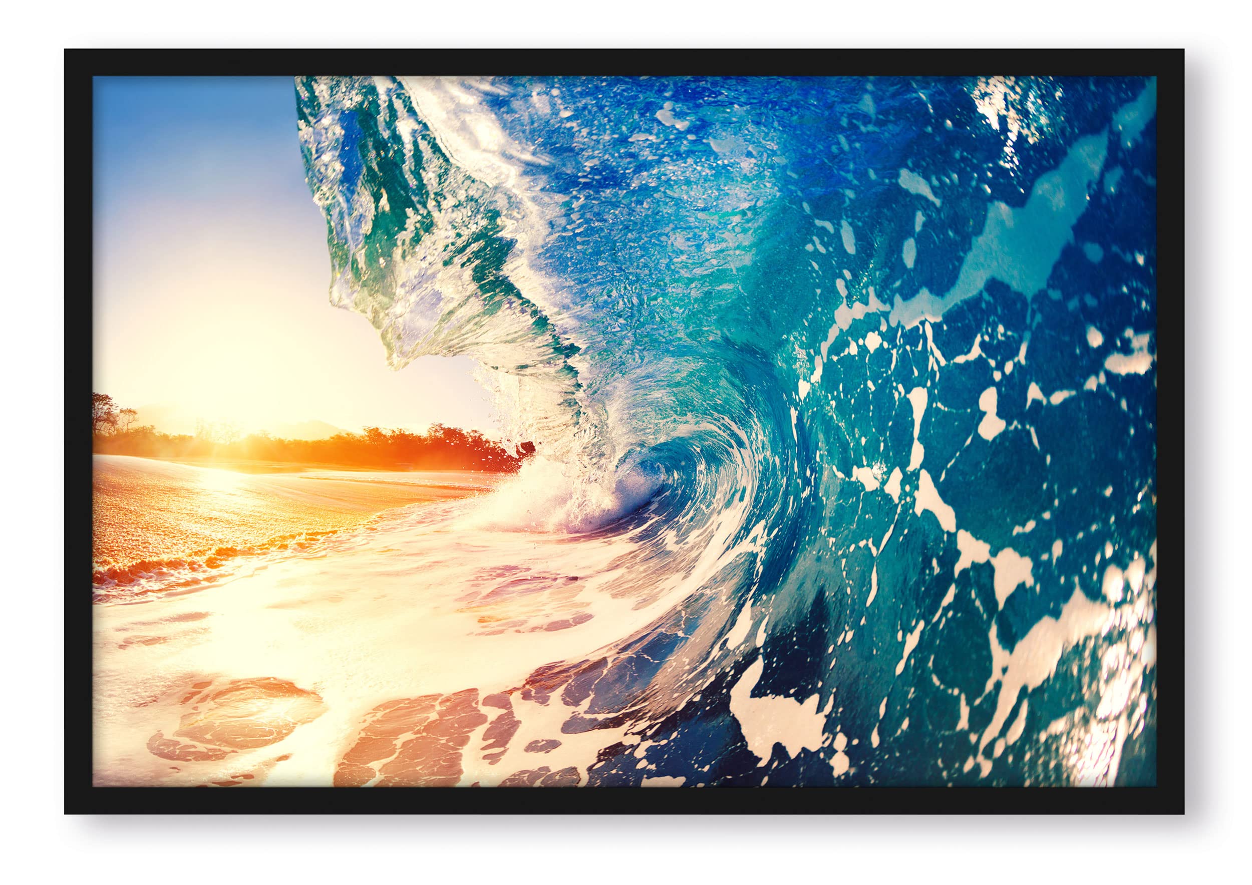 Empire Interactive - Poster con cornice a forma di onda gigante all'alba, 100 x 70 cm