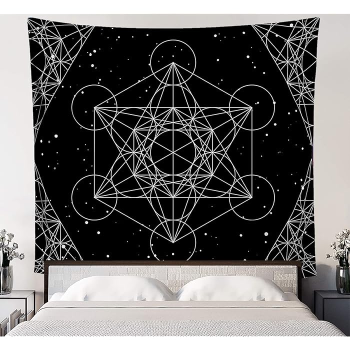 Buy Metatron's Cube Sacred Geometry Tapestry, Simple Black and White