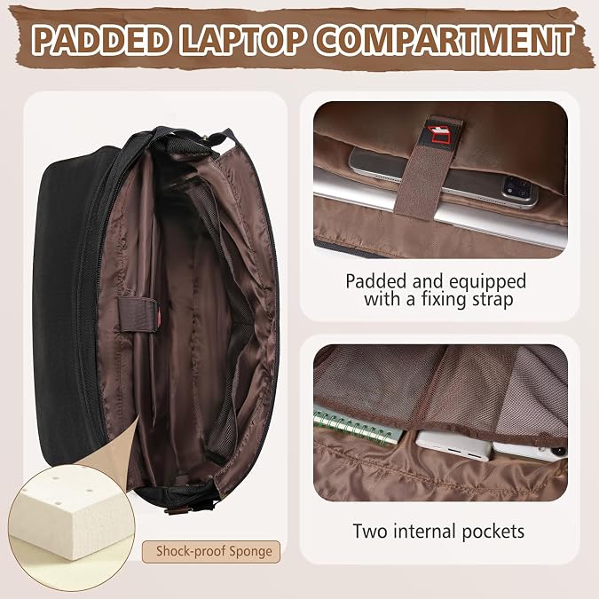 RAINSMORE Messenger Bag for Men, 15.6-17.3 inch Laptop Bag for Work College | Padded Laptop Comparment, Multiple Pockets, Water-resistant Canvas, Large Computer Satchel Briefcase, Black