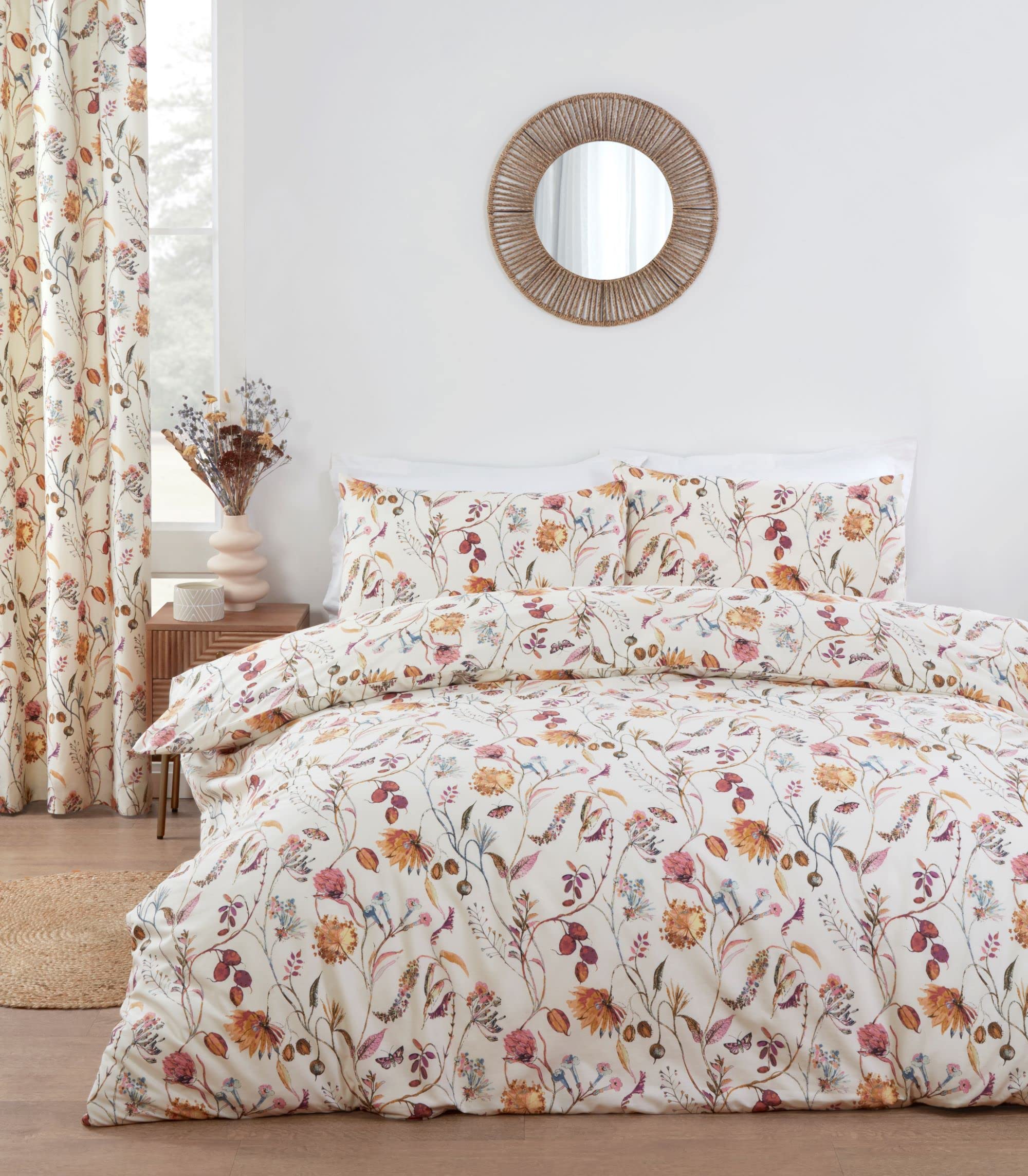 Prestigious Textiles Sundour Grove Stunning Floral & Butterfly Design Duvet Cover Set in Multi Colour on a Natural Background Superking Bed