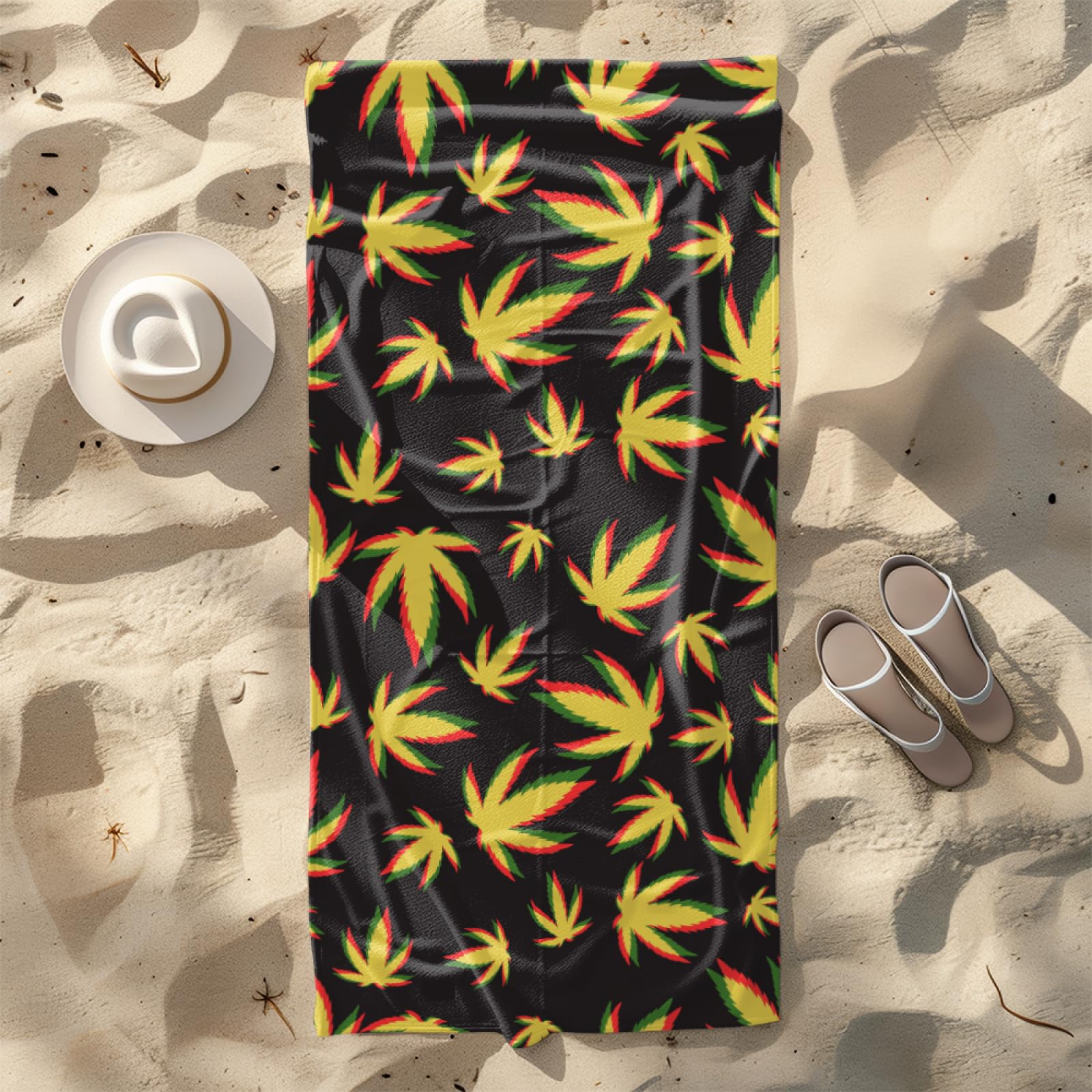 Telo Mare Microfibra 210x230 Arte Foglia Gialla Telo Spiaggia Grande Antisabbia,XXL Asciugamano Mare, Asciugatura Rapida, Stuoia Spiaggia Leggero E Portatile