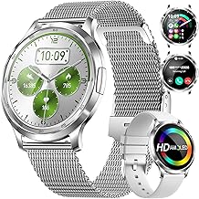 DREMAC Women's Smartwatch 1.32 Inch Amoled Circular Arch Display, Women's Watch with Heart Rate Monitor/Menstrual Cycle/SpO2/Sleep Monitor, IP68 Waterproof Fitness Tracker for iOS Android Silver