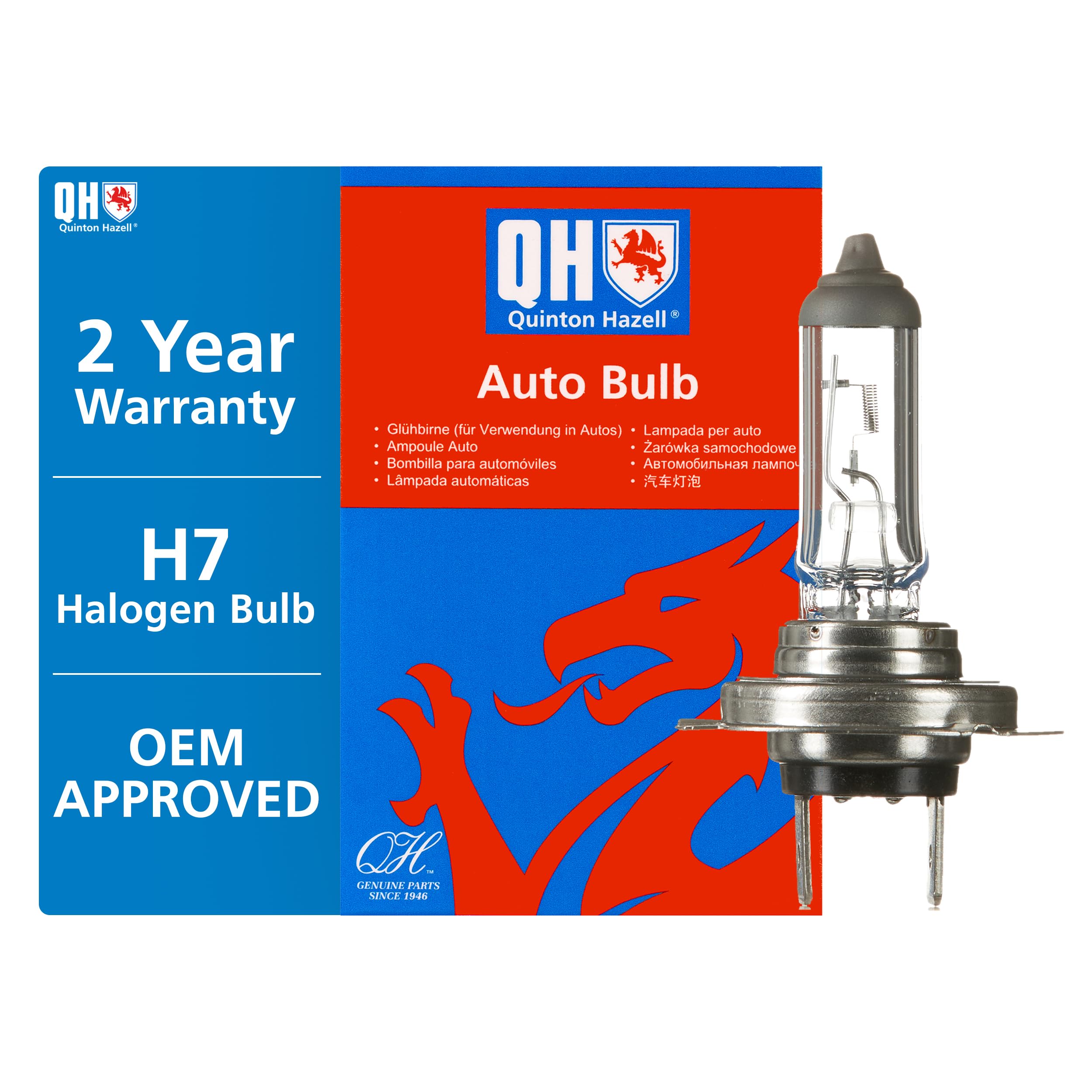 Quinton Hazell 477 H7 Halogen Headlight Bulb Replacement, Single Filament Low Beam or High Beam Headlamp, OEM 12V 55W Light for Optimal Visibility - Colour: 3200K - 1450 Lumen