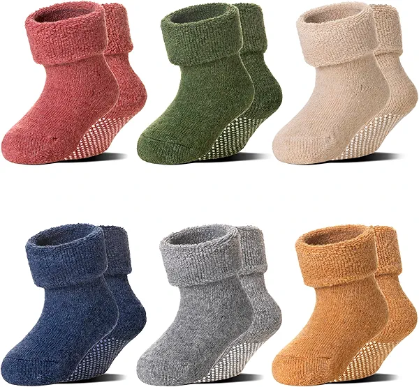 6 Pairs Baby Boy Girl Non Slip Socks Child Toddler Winter Thick Soft Wool Kids Warm Socks with Grips