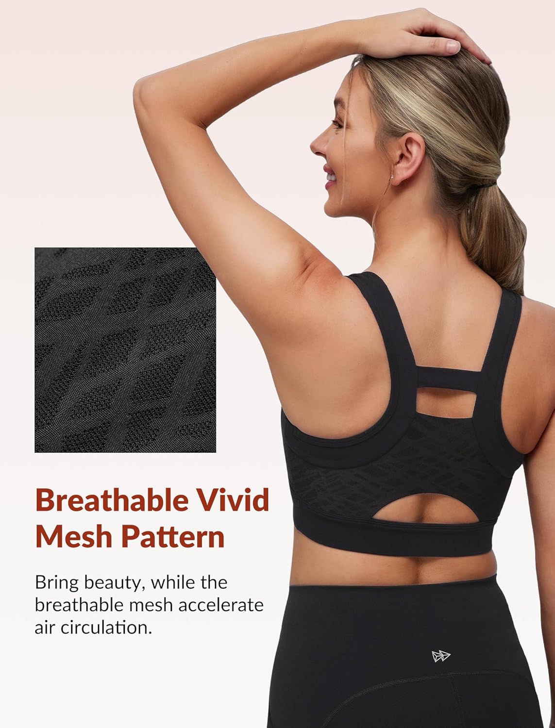 Yvette Elegant Mesh Back Yoga Bra Racerback Light Support Padded Wireless Bra Full Coverage Cropped Tank Top - Image 4