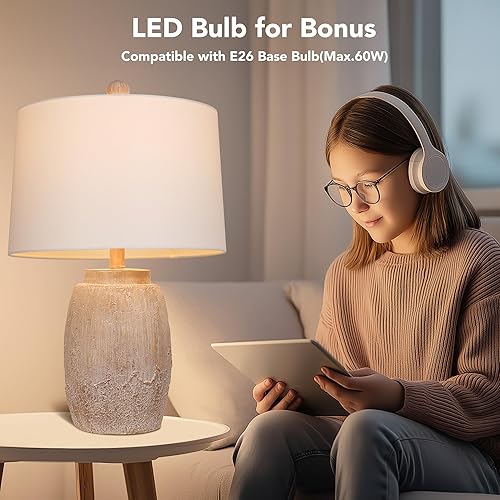 Miniatura 5 de QiMH Lámparas de mesa de granja para sala de estar, lámparas de noche para mesita de noche, lámpara de mesa rústica vintage de 23 pulgadas con